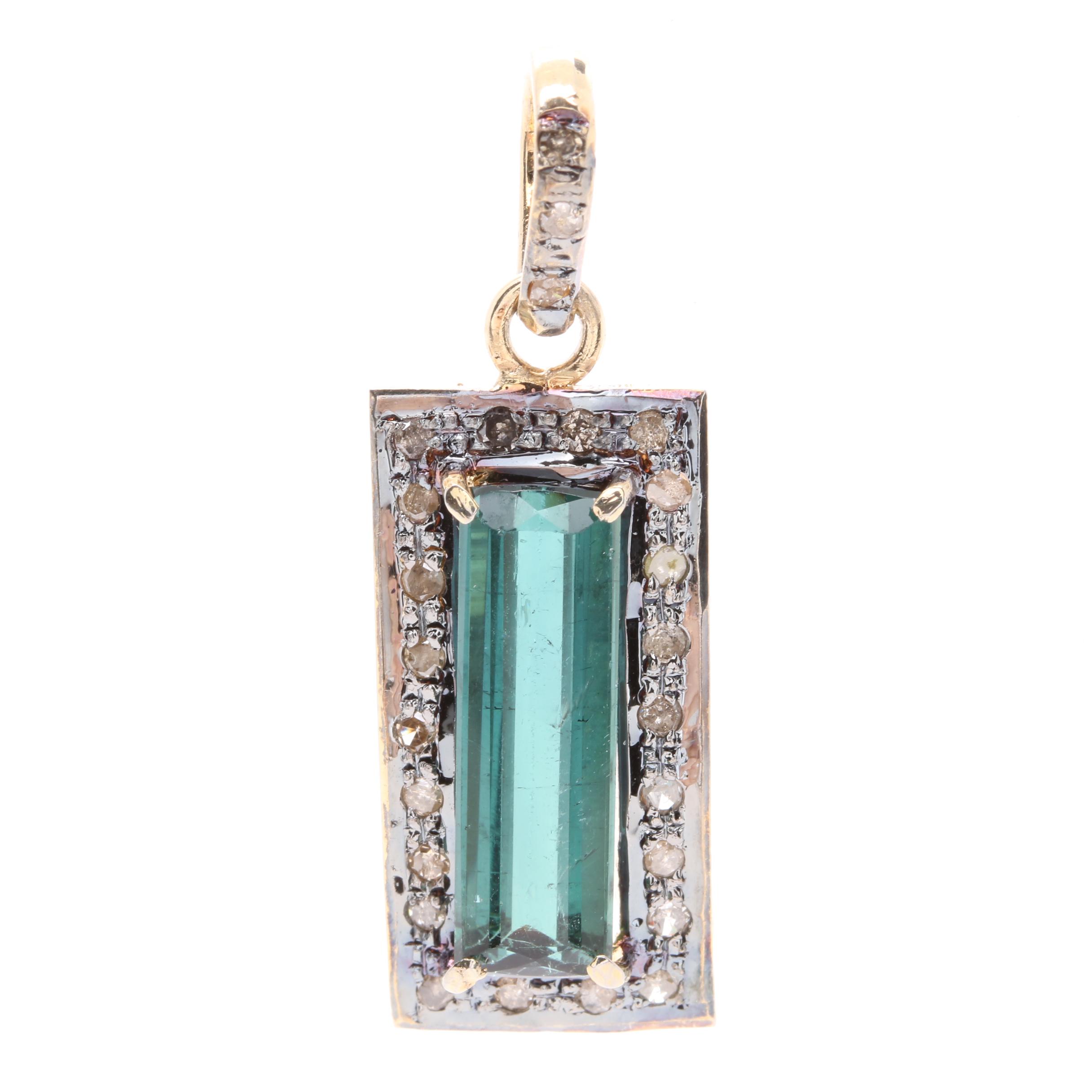 Sterling Silver 3.15 CT Tourmaline and Diamond Pendant