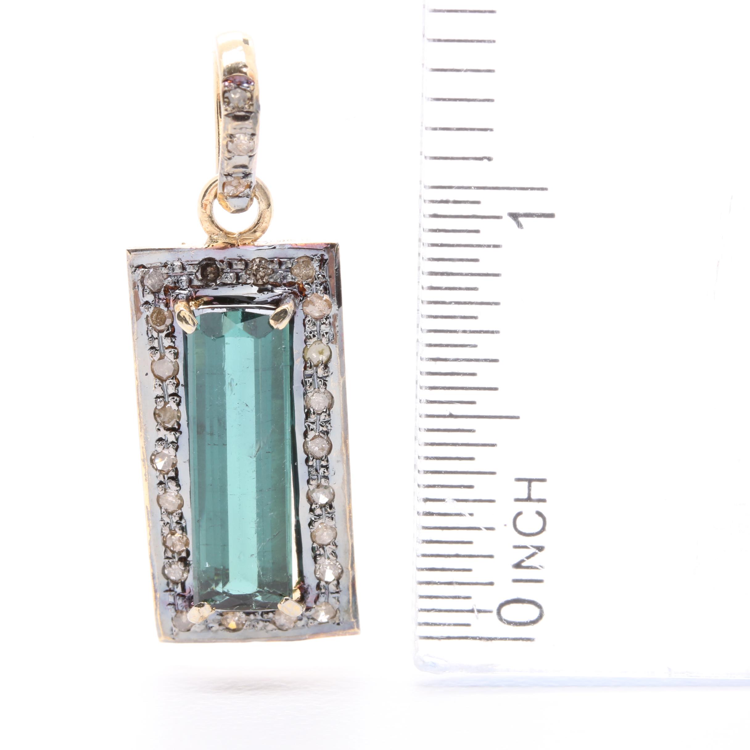 Sterling Silver 3.15 CT Tourmaline and Diamond Pendant