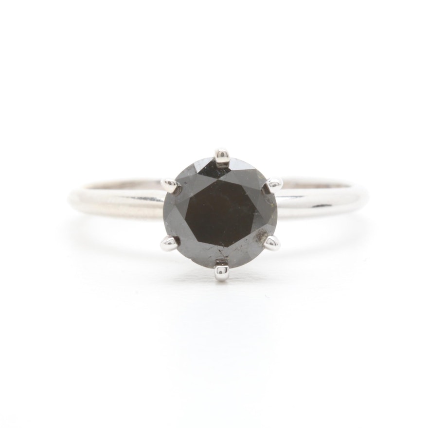 14K White Gold 1.34 CTW Black Diamond Solitaire Ring