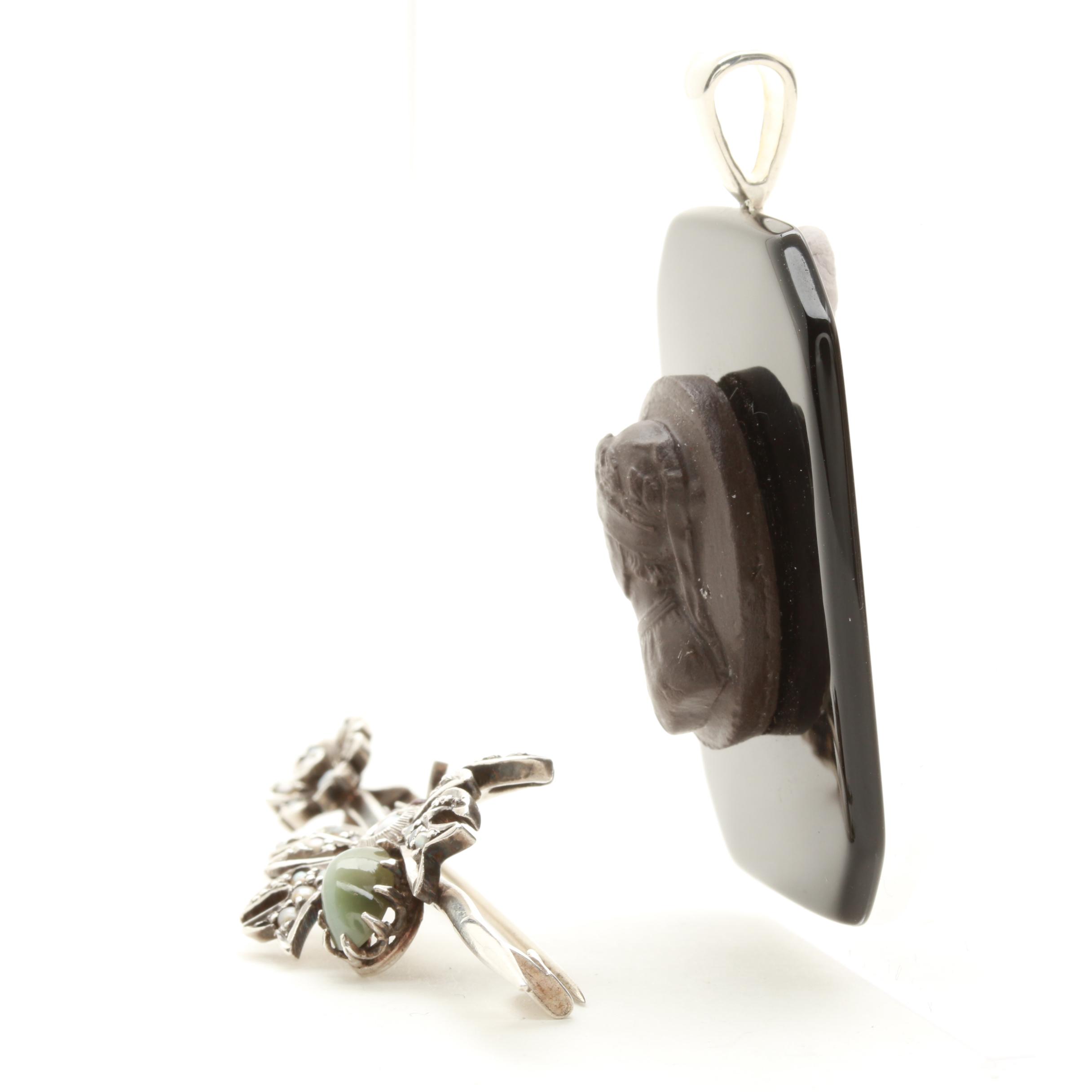 Sterling Silver Cat's Eye, Cultured Pearl and Black Onyx Jewelry