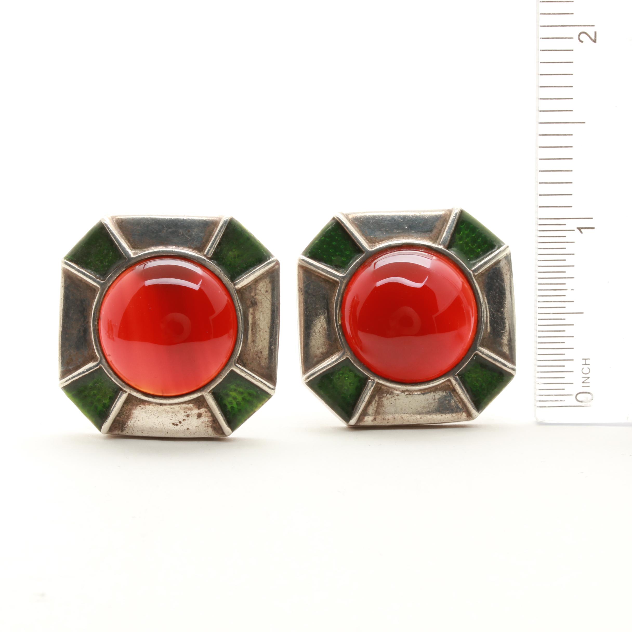 Sterling Silver Carnelian, Amber, and Onyx Clip On Earrings Including Lori Bonn