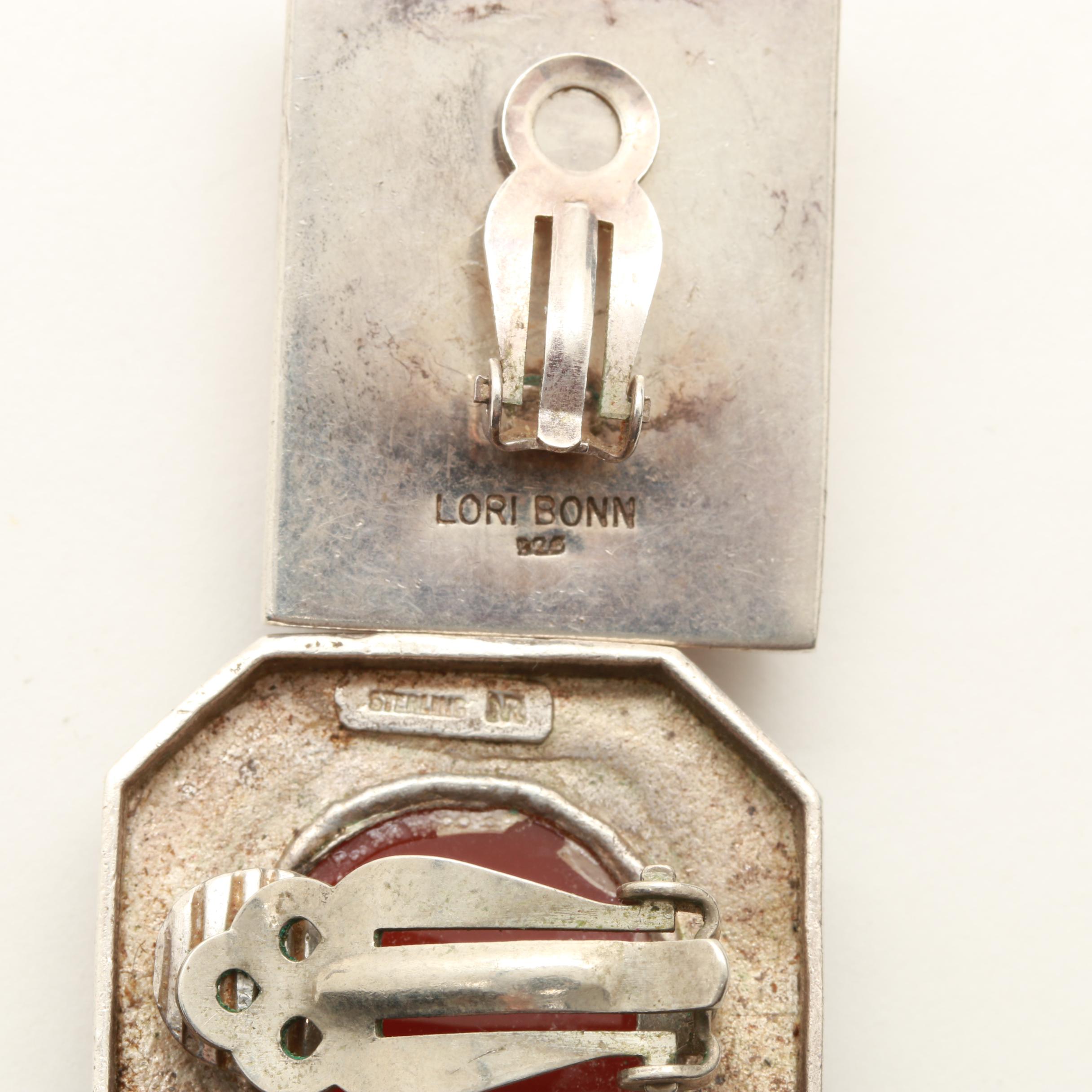 Sterling Silver Carnelian, Amber, and Onyx Clip On Earrings Including Lori Bonn