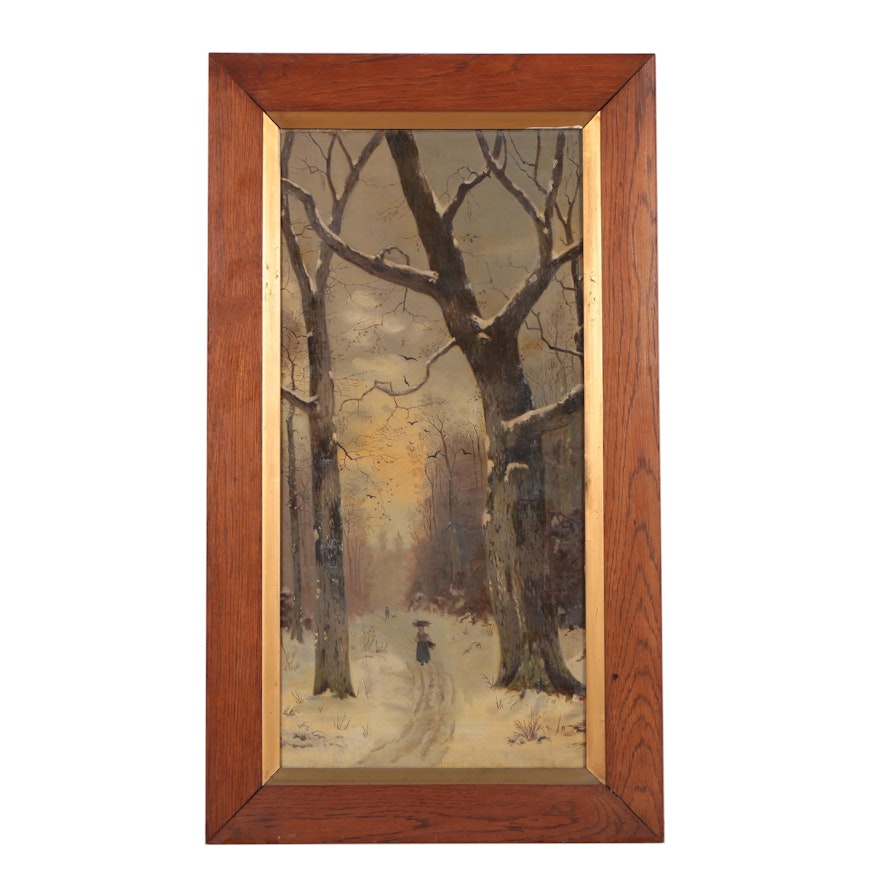 Oil Painting of a Winter Forest Scene