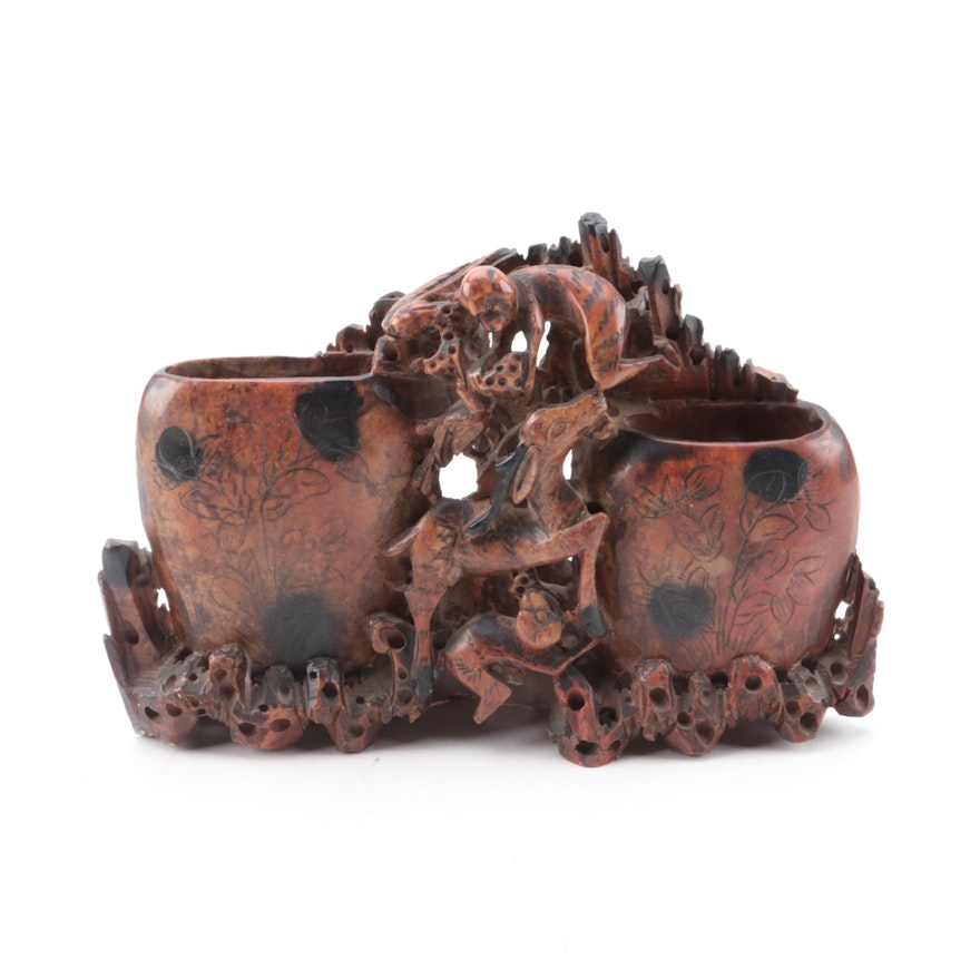 Chinese Soapstone Carving with a Floral Motif