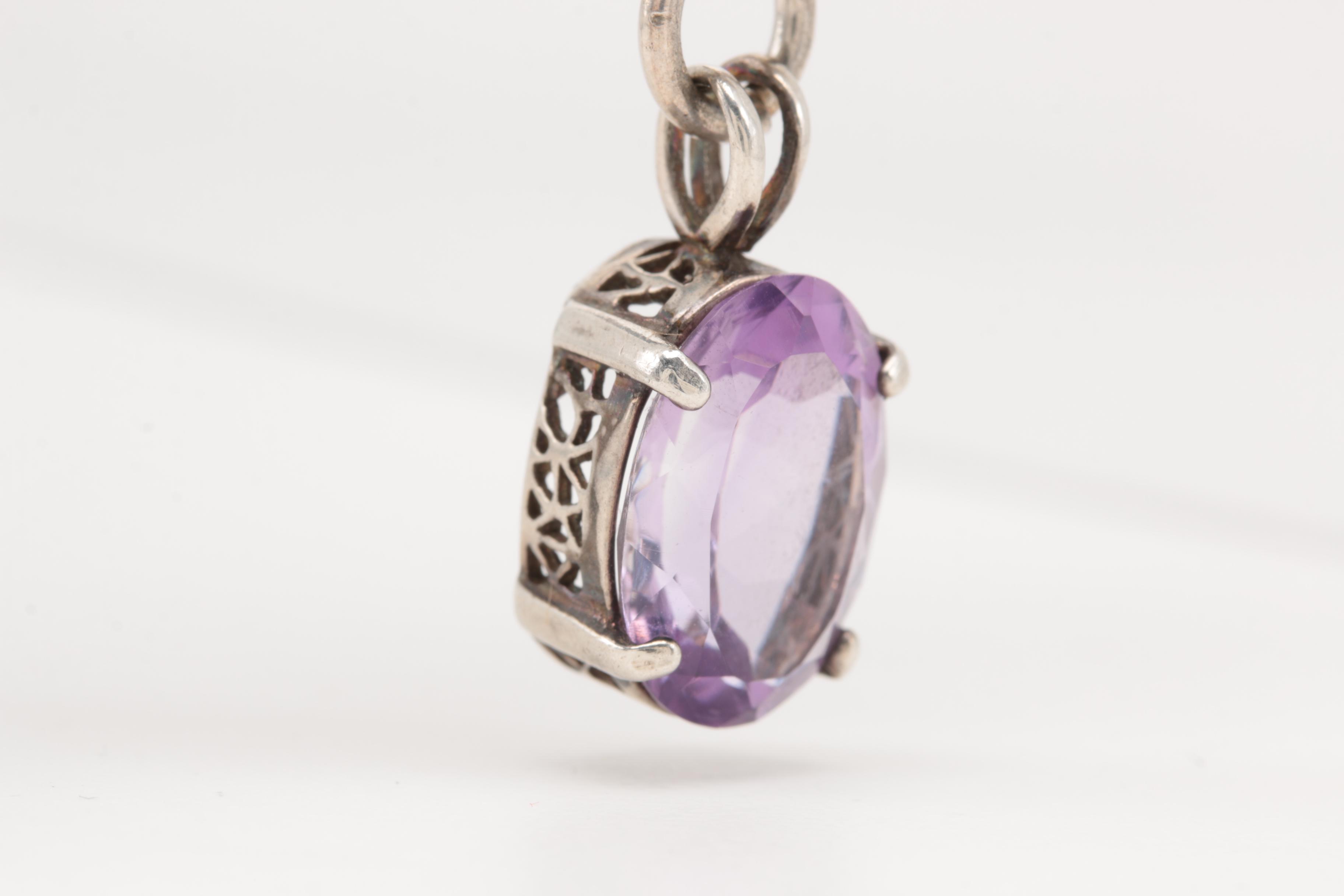 Sterling Silver Amethyst Pendant Featuring Neoclassical Motifs