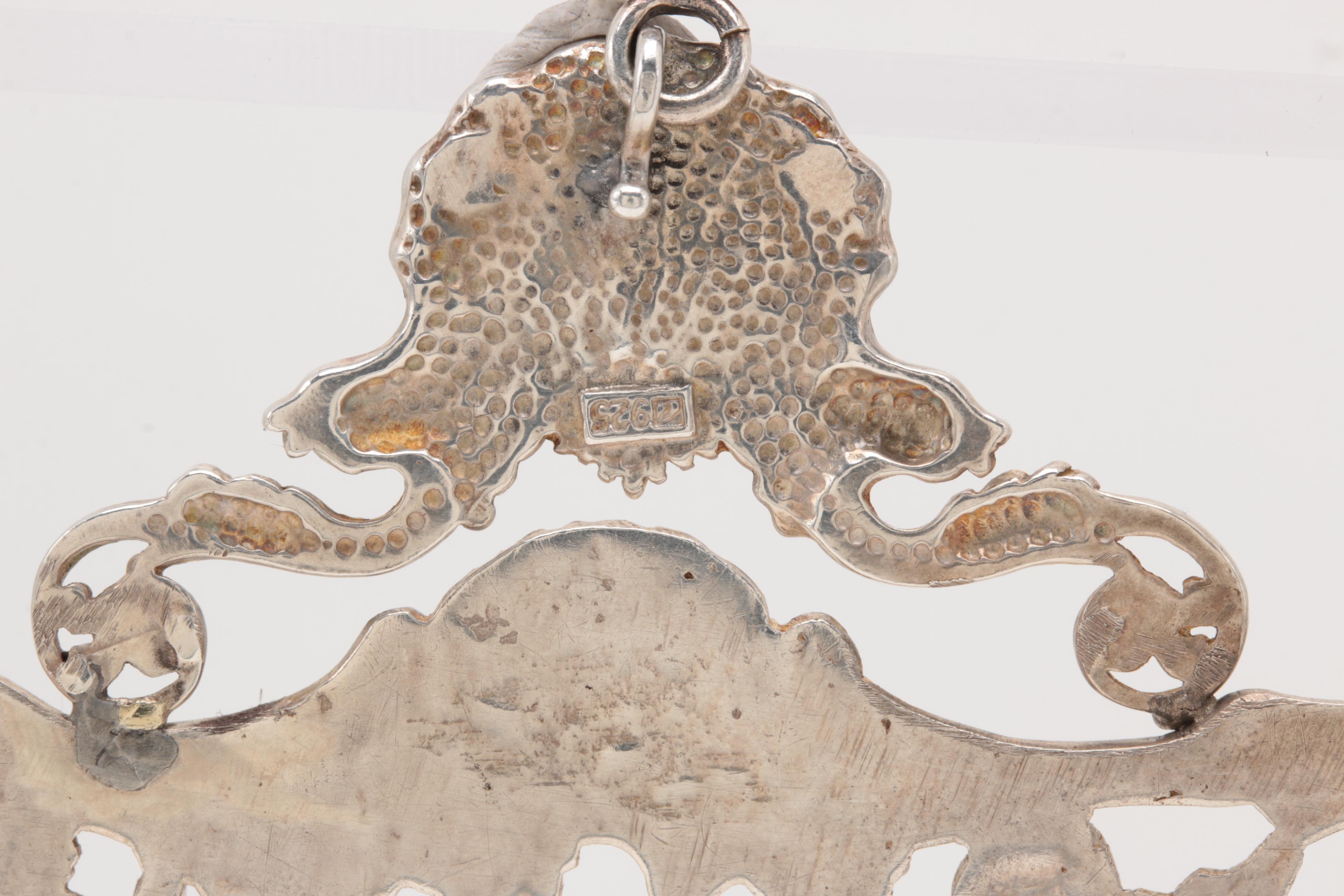 Sterling Silver Amethyst Pendant Featuring Neoclassical Motifs