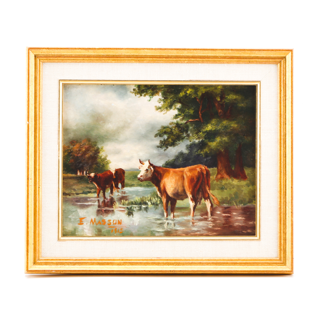 E. Masson Original 1915 Oil on Academy Board Pastoral Landscape