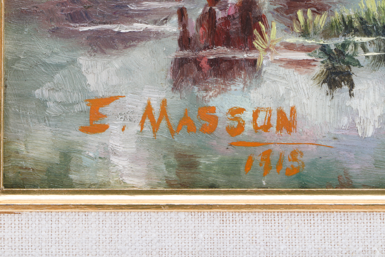 E. Masson Original 1915 Oil on Academy Board Pastoral Landscape