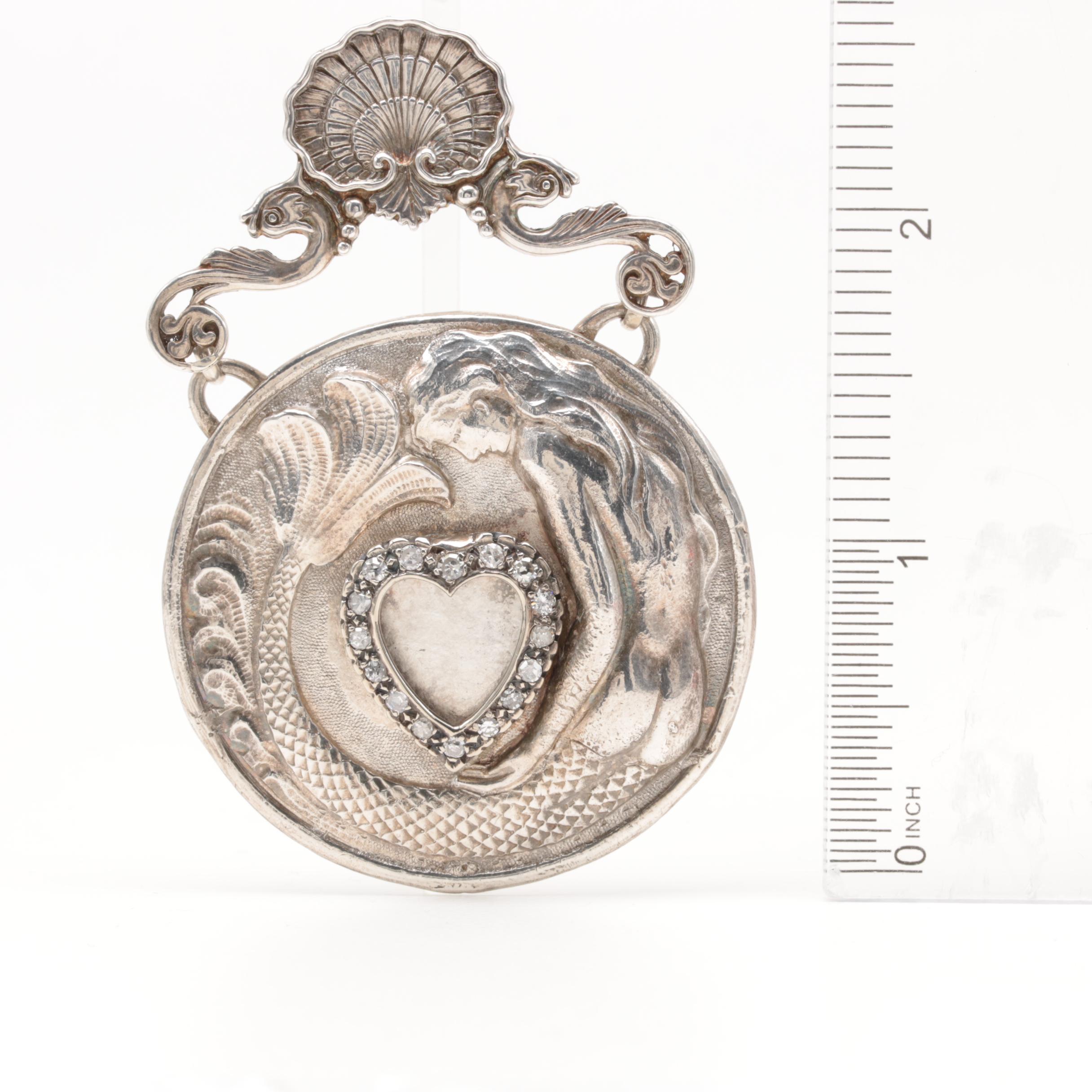 14K White Gold and Sterling Silver Diamond Pendant