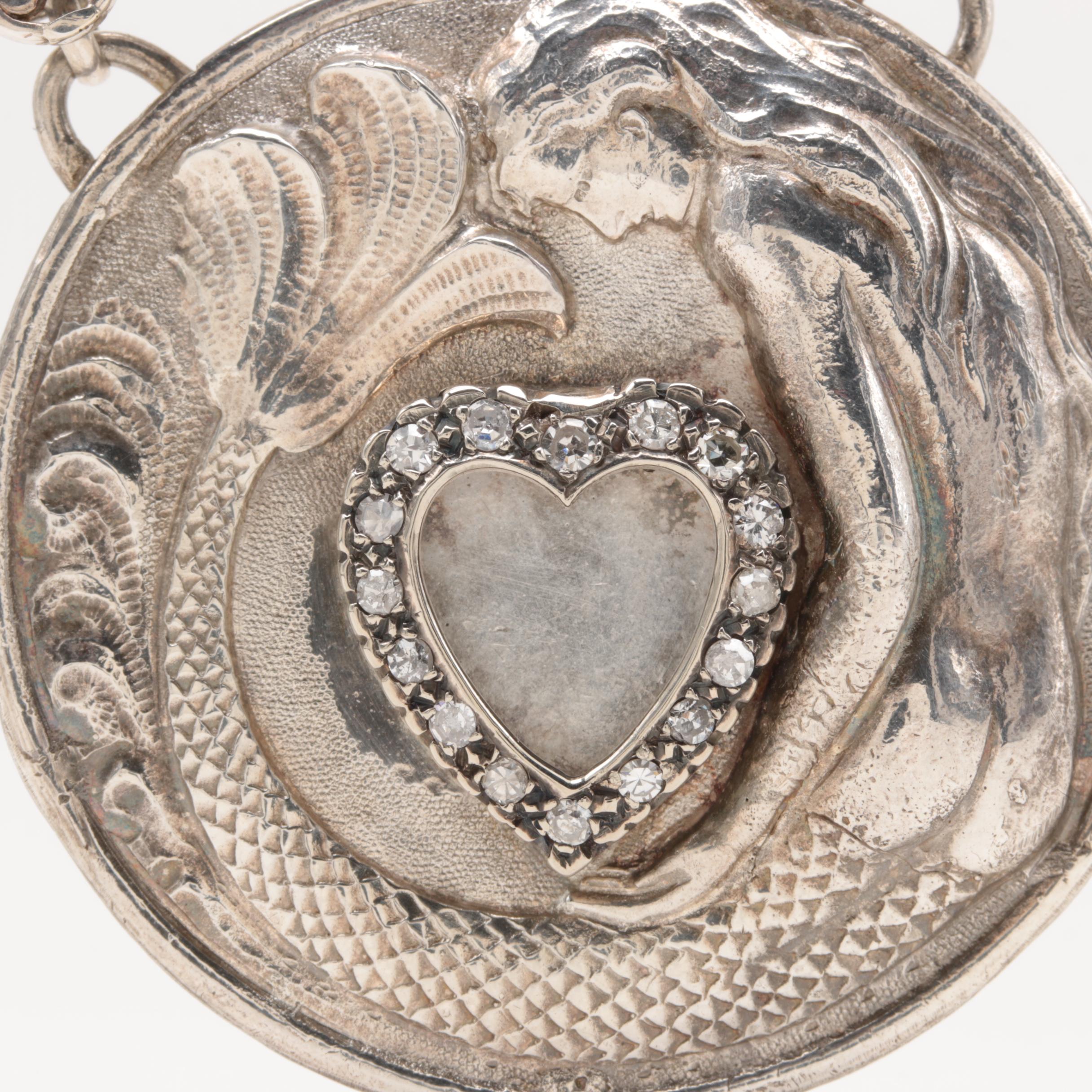 14K White Gold and Sterling Silver Diamond Pendant