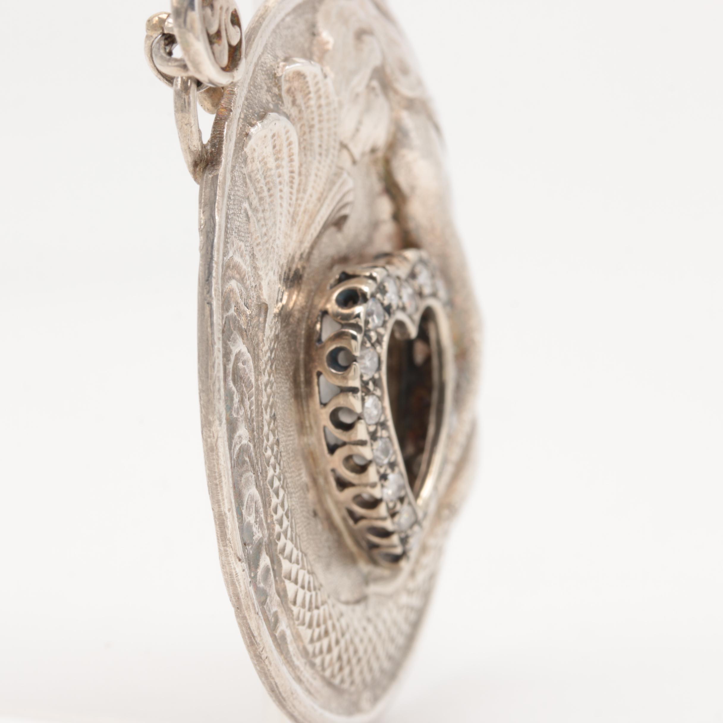 14K White Gold and Sterling Silver Diamond Pendant