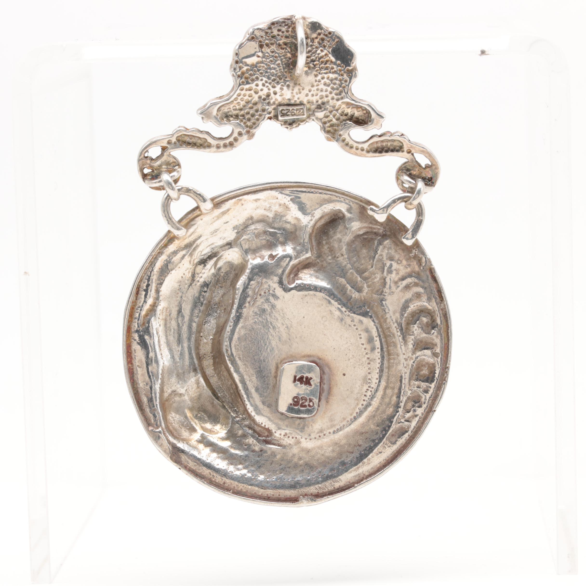 14K White Gold and Sterling Silver Diamond Pendant