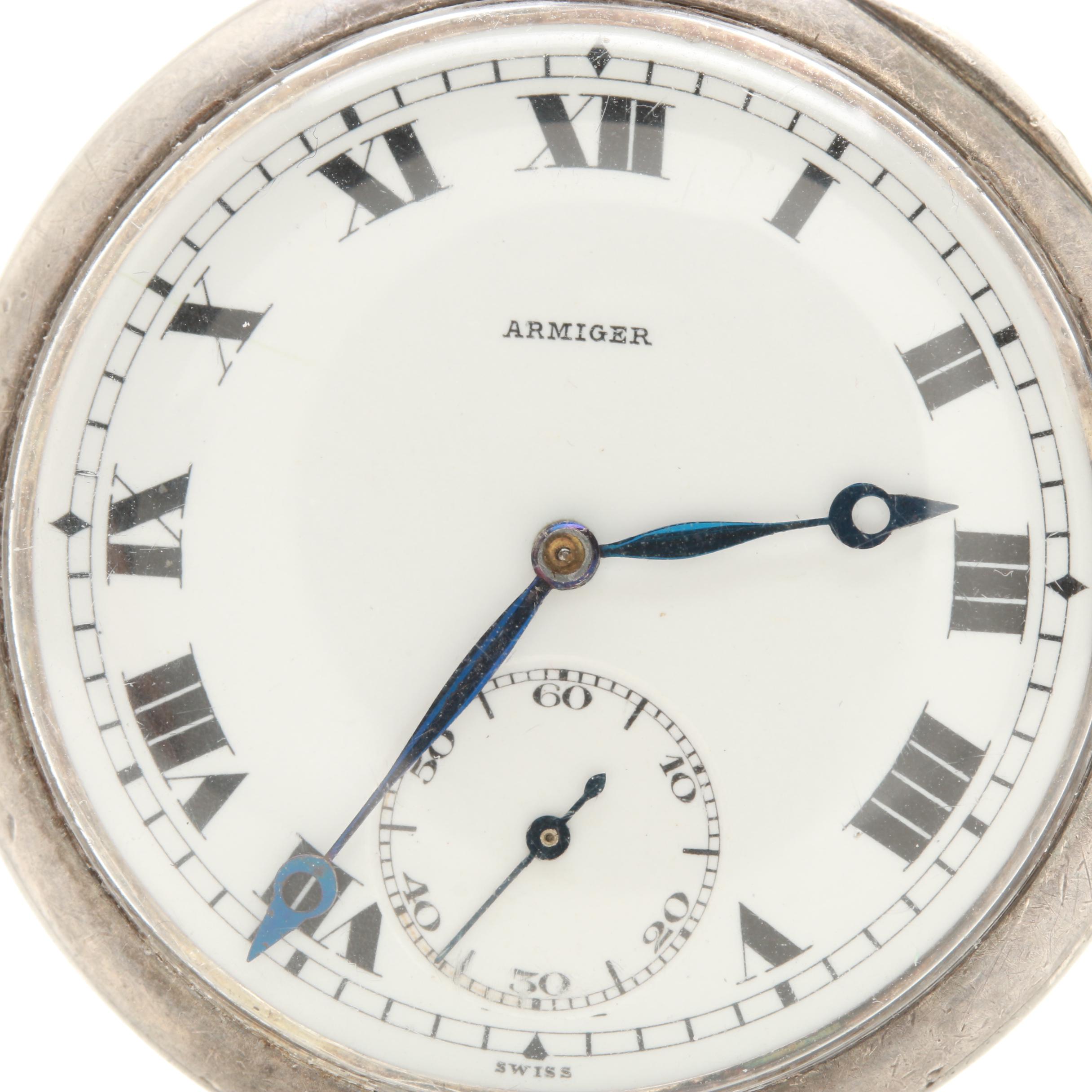 Antique Longines 935 Silver Open Face Pocket Watch