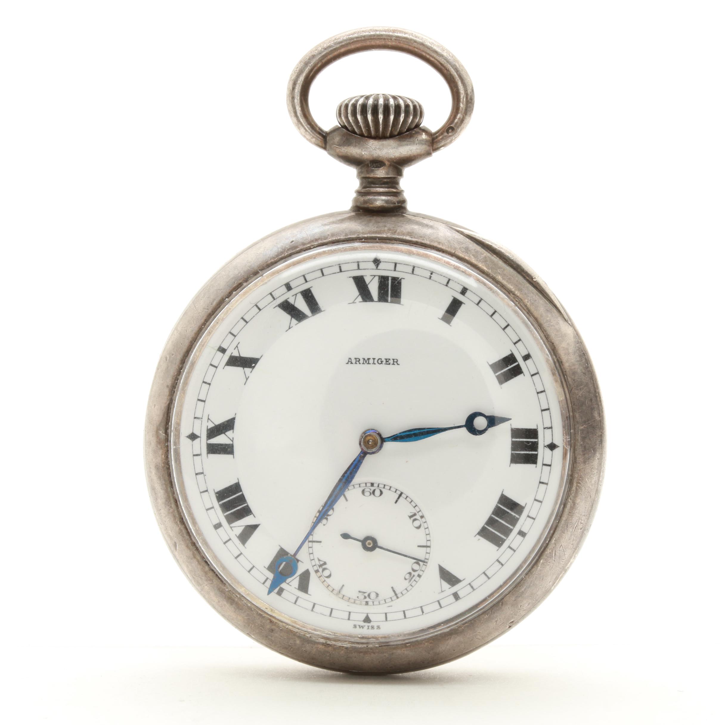 Antique Longines 935 Silver Open Face Pocket Watch