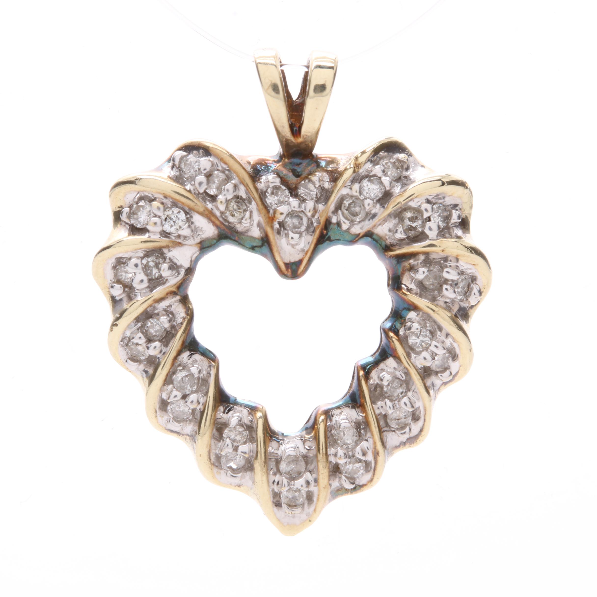 10K Yellow Gold Diamond Heart Pendant