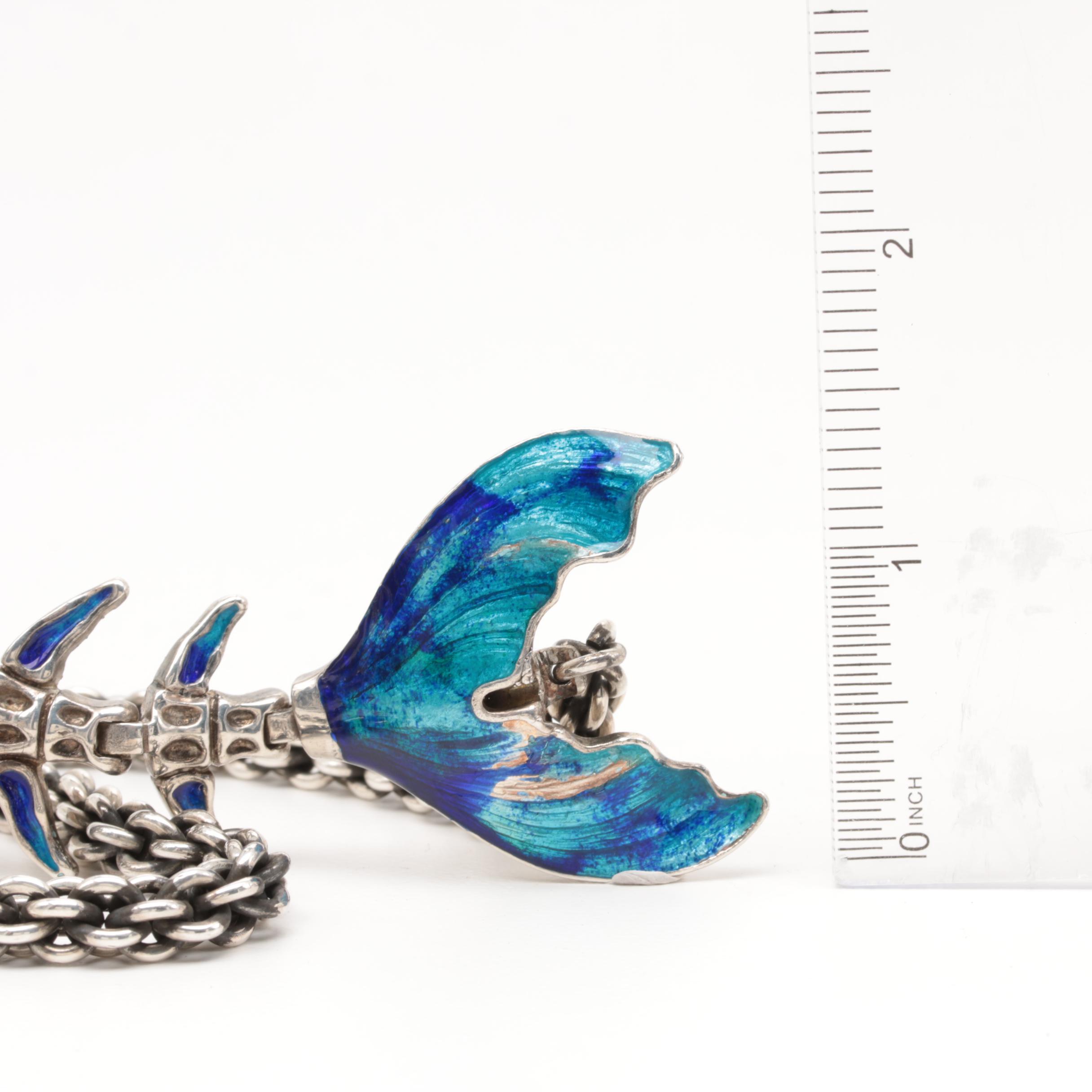 Sterling Silver Enameled Fish Skeleton Necklace