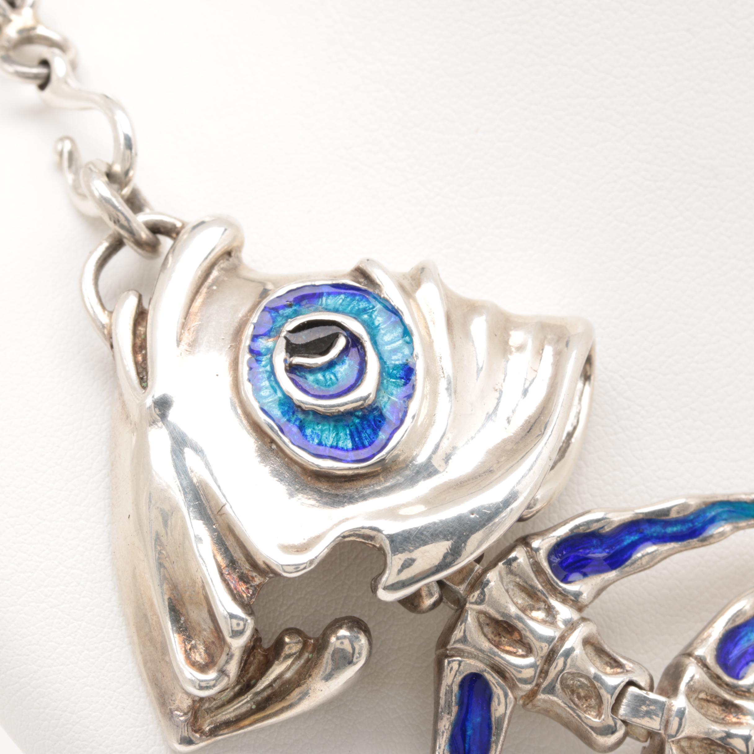 Sterling Silver Enameled Fish Skeleton Necklace