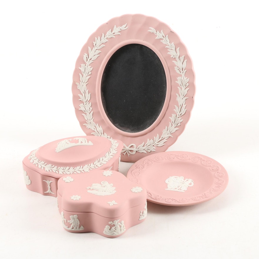 Wedgwood Pink Jasperware Picture Frame and Trinket Boxes
