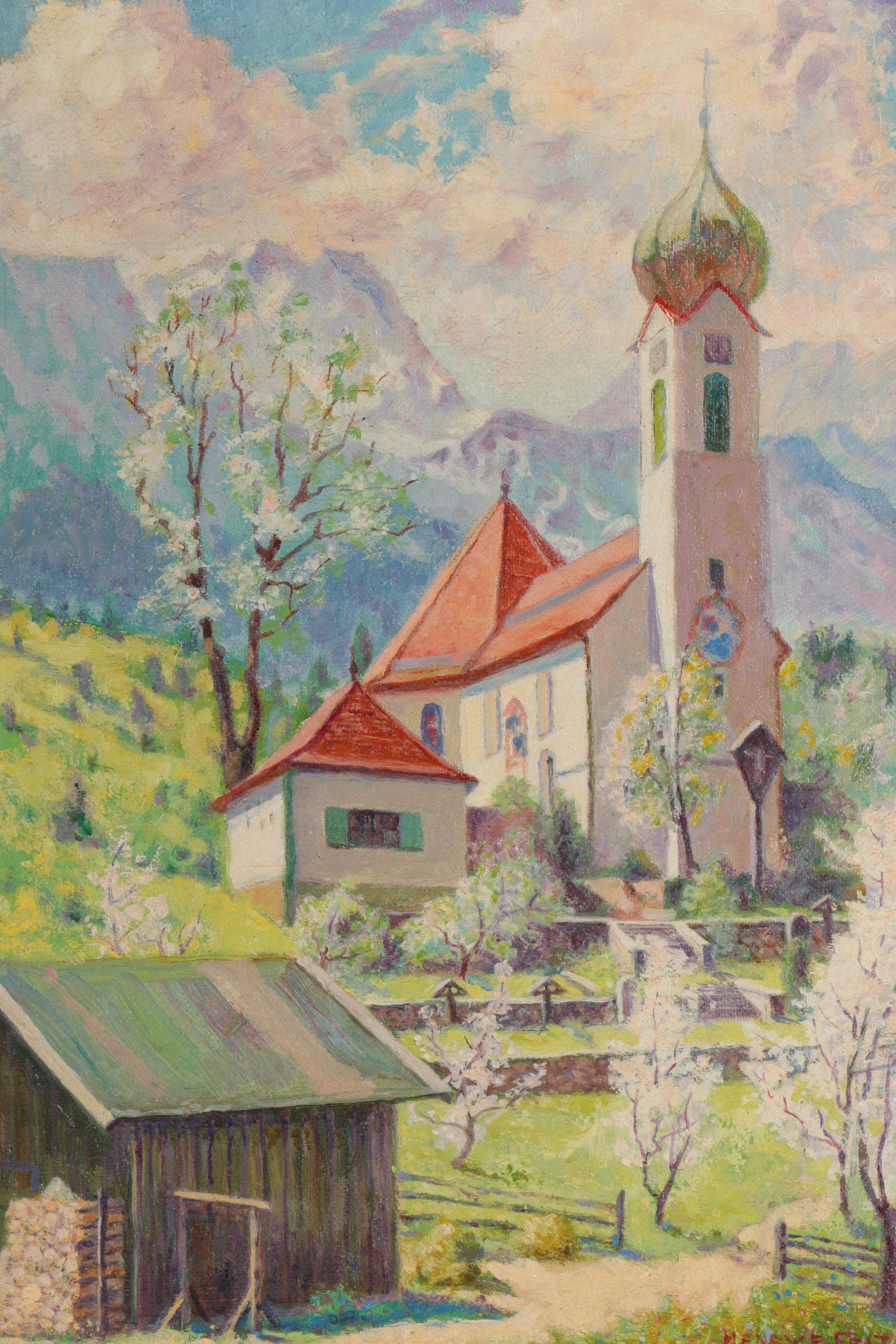 Henry E. Fritz Oil Painting "Spring, Bavaria, 1936" in Newcomb Macklin Frame
