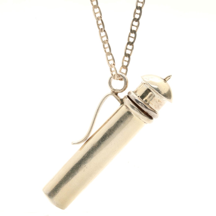 Italian Sterling Silver Necklace Including Vial with Wand Pendant