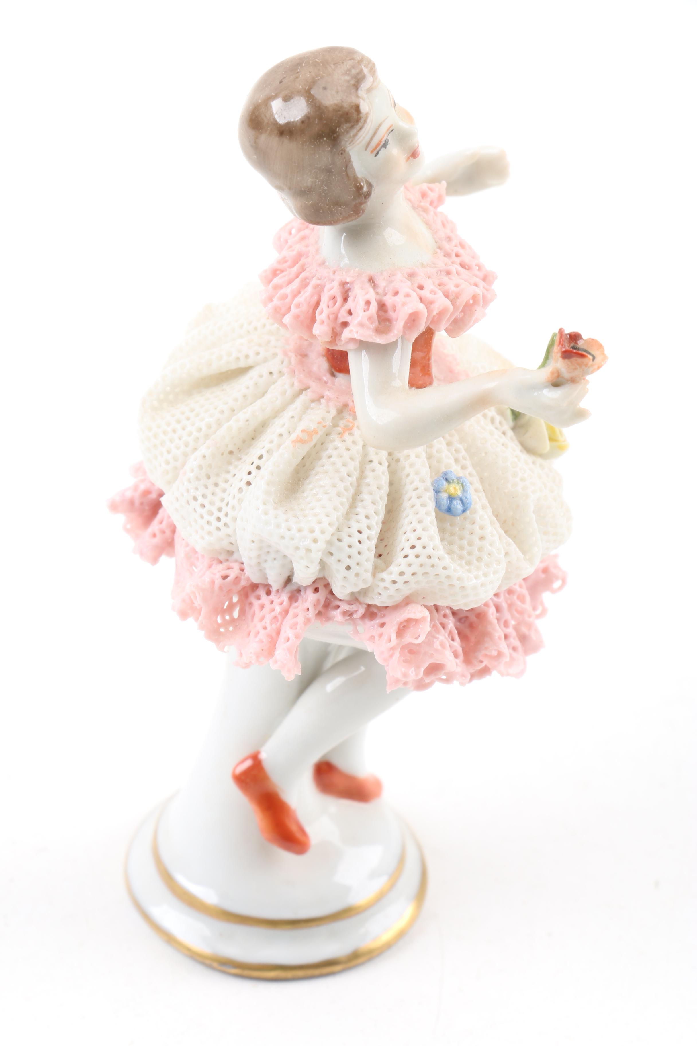 Oldest Volkstedt Dresden Porcelain Lace Porcelain Figurines