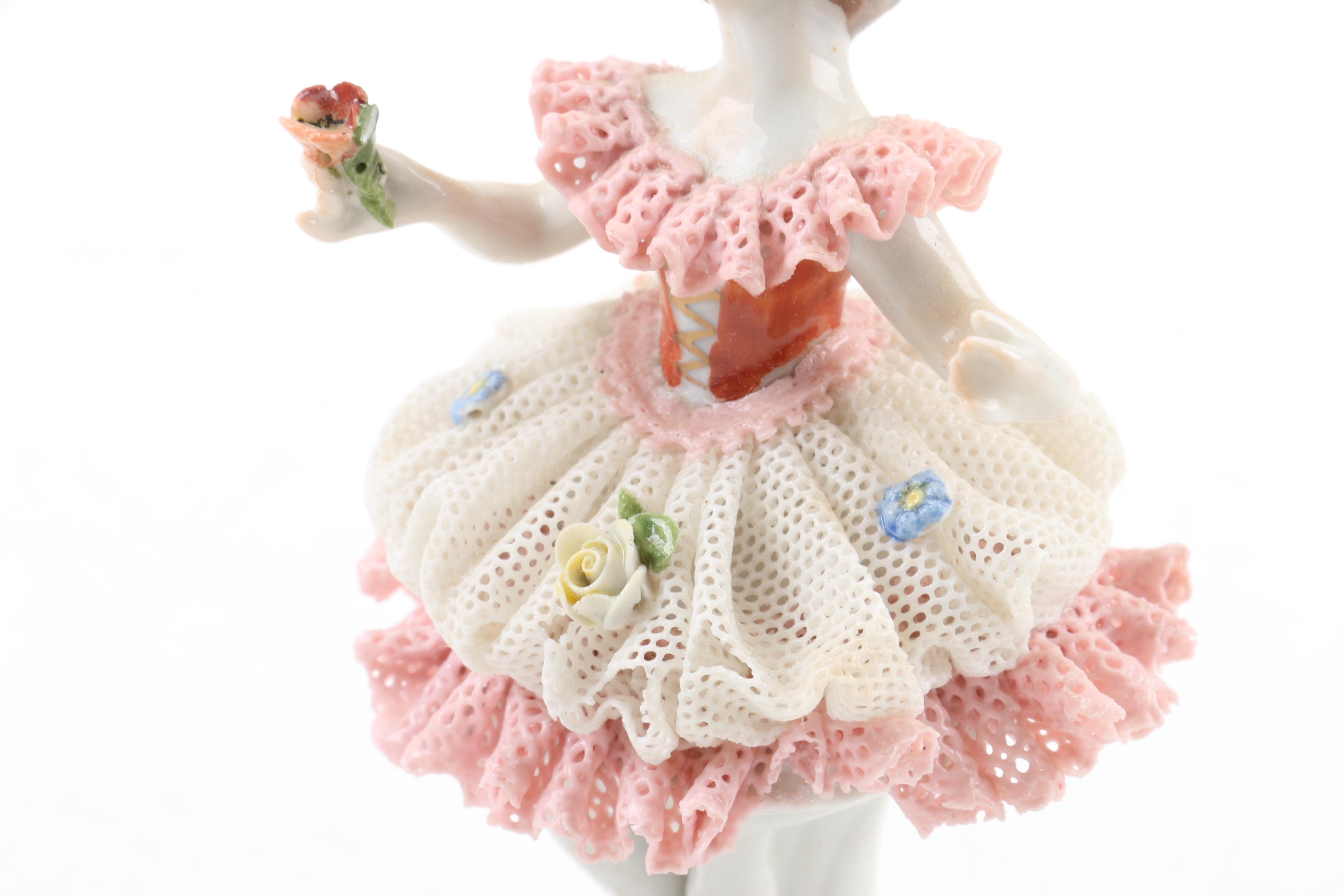 Oldest Volkstedt Dresden Porcelain Lace Porcelain Figurines