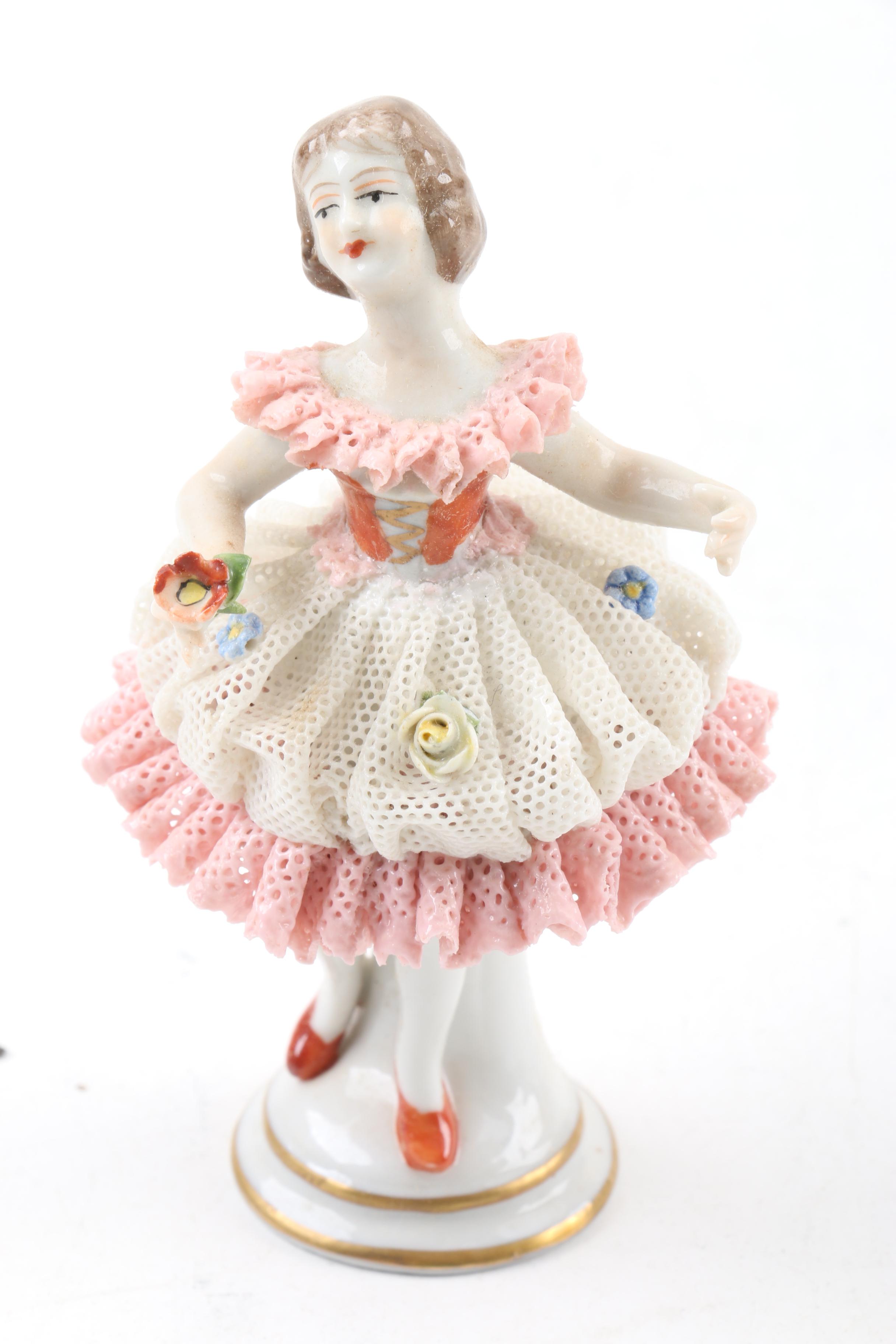 Oldest Volkstedt Dresden Porcelain Lace Porcelain Figurines