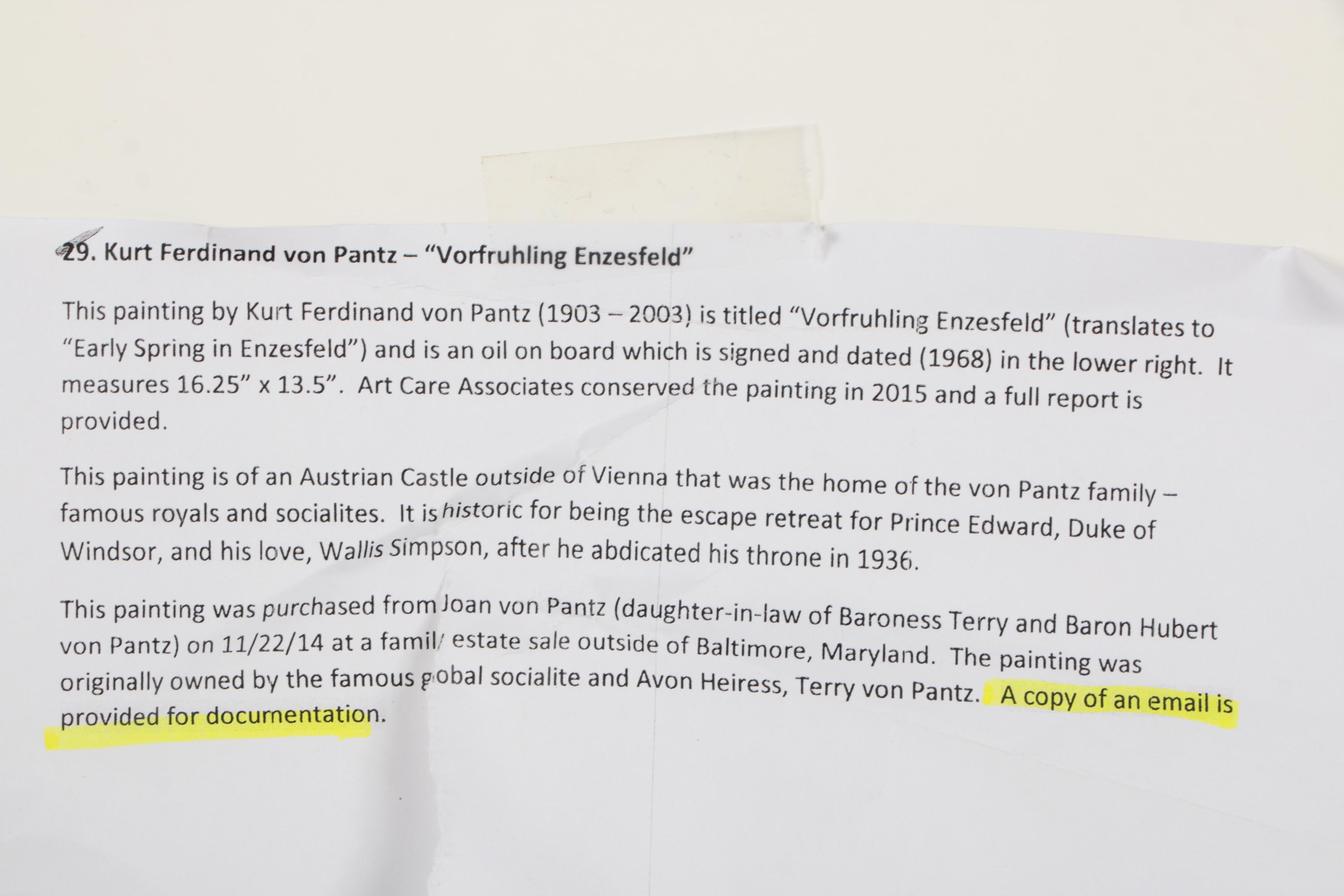 Kurt Ferdinand Von Pantz Oil Painting "Vorfruhling Enzesfeld"