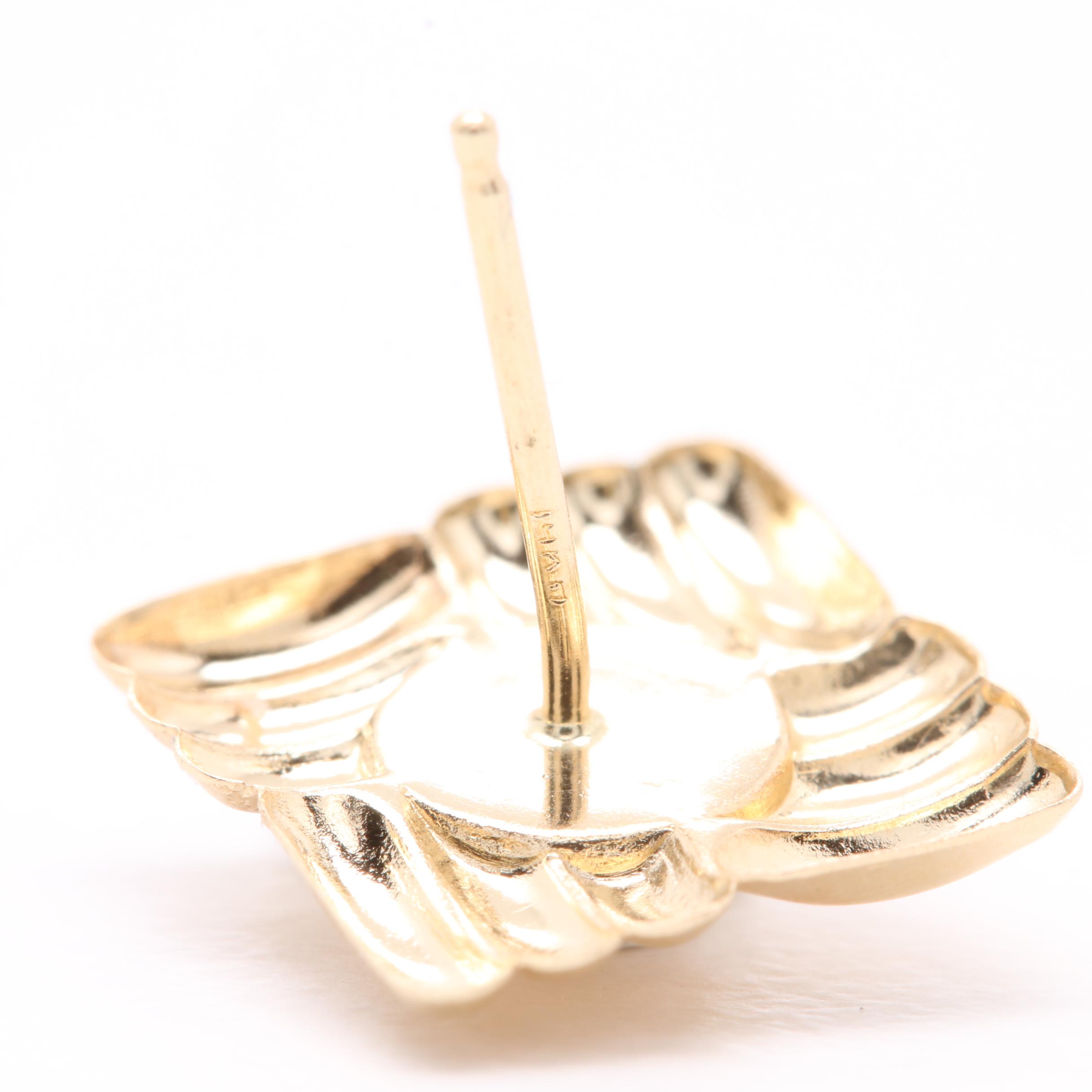 14K Yellow Gold Cultured Pearl Textured Earrings