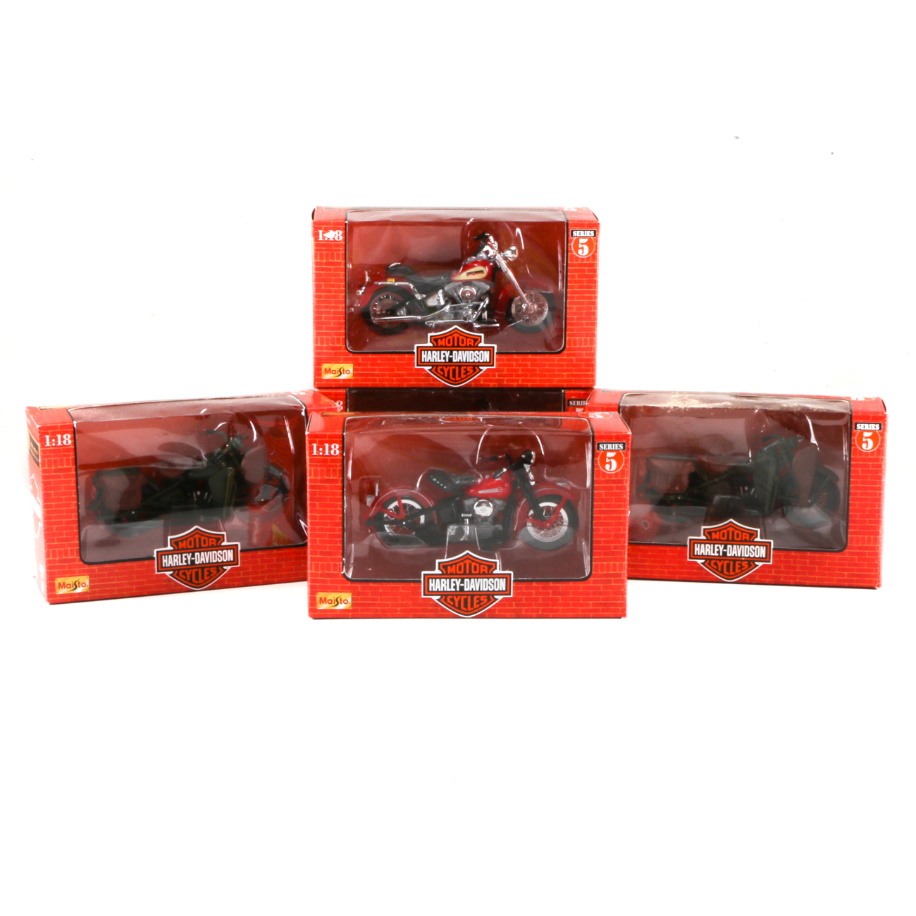 Five 1998 :Harley Davidson Motorcycles Die-Cast Toys With Boxes