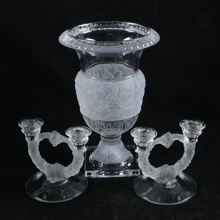 Frosted and Clear Glass Candle Holders and Shannon Crystal Vase