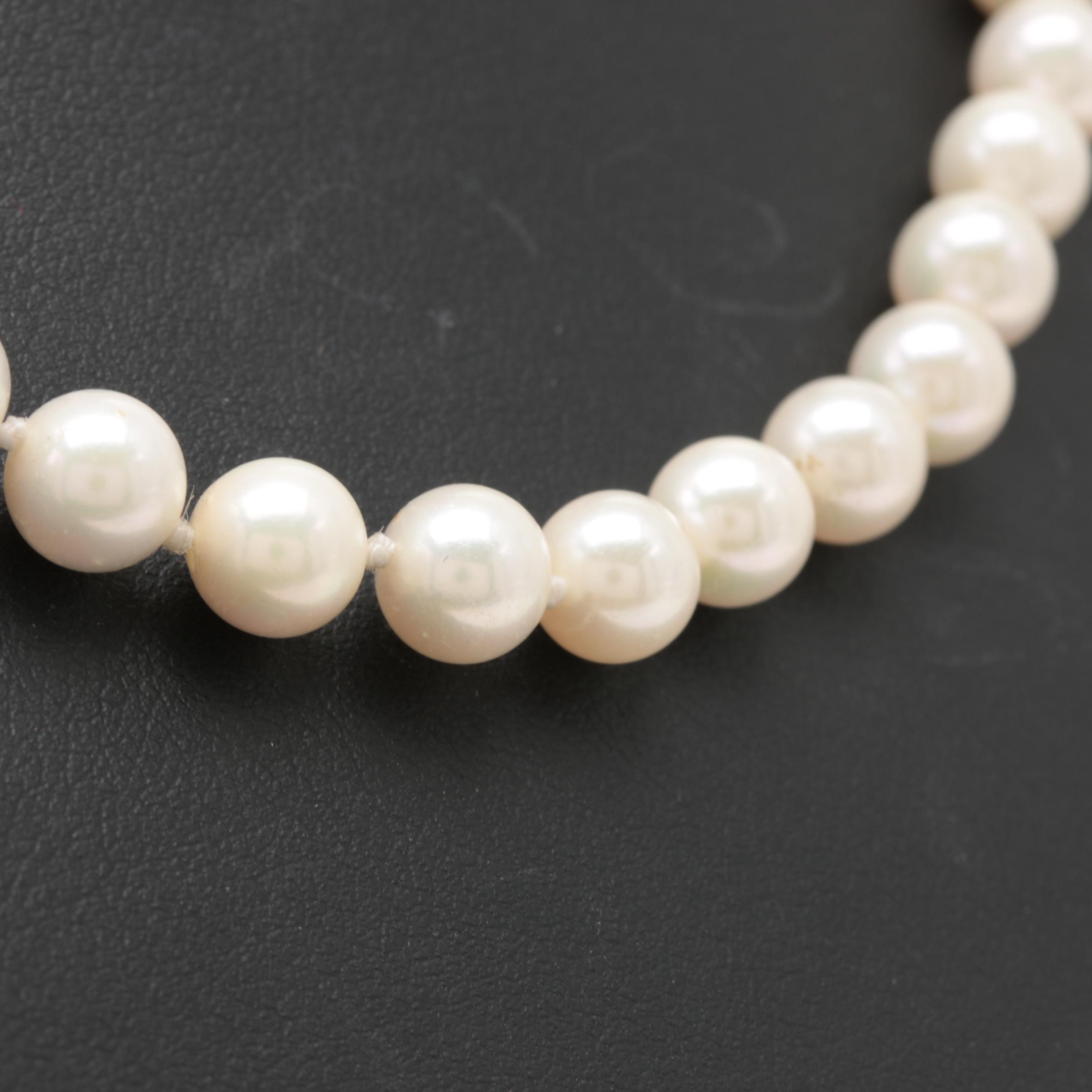 14K Yellow Gold Cultured Pearl Single Strand Necklace