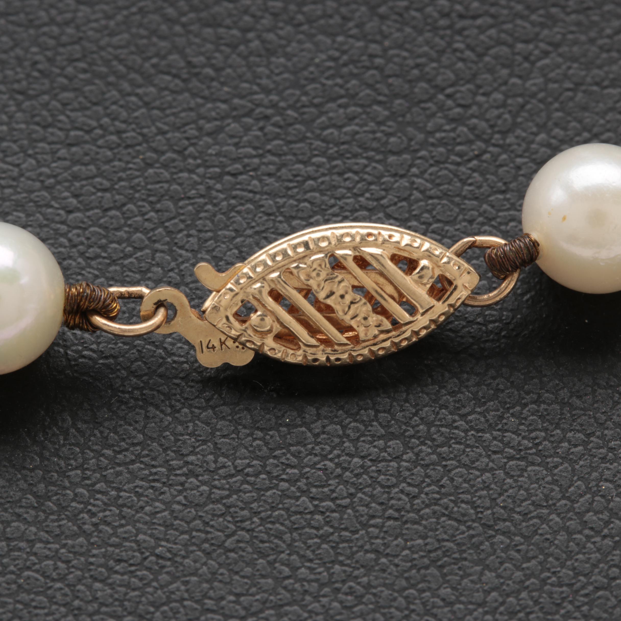 14K Yellow Gold Cultured Pearl Single Strand Necklace