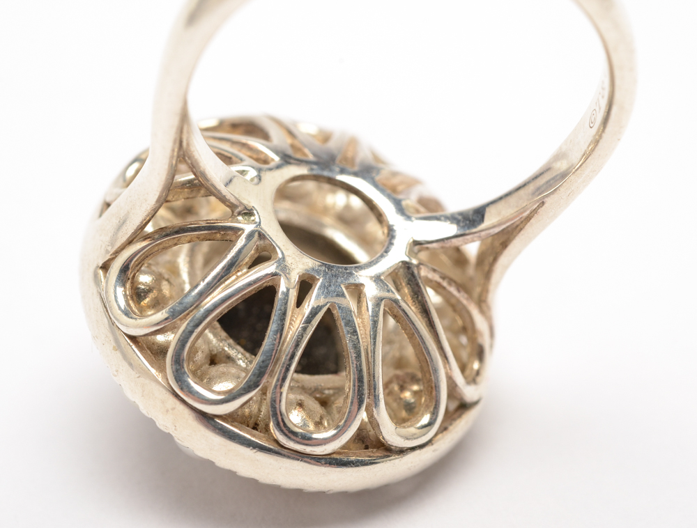 Tiffany & Co. "Ziegfeld Collection" Sterling Silver Black Onyx and Pearl Ring