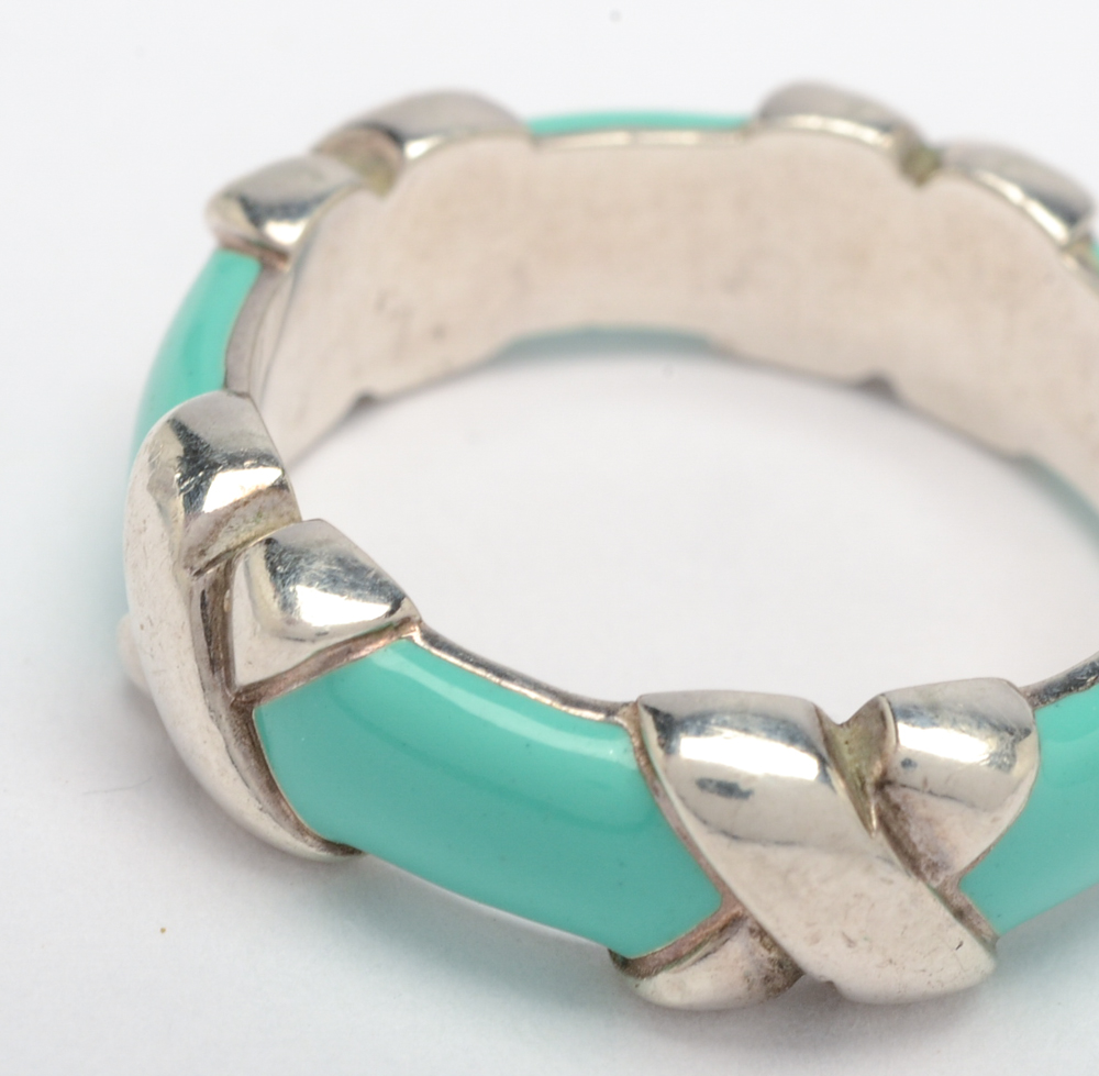 Tiffany & Co. "Signature X" Sterling Silver Enamel Ring