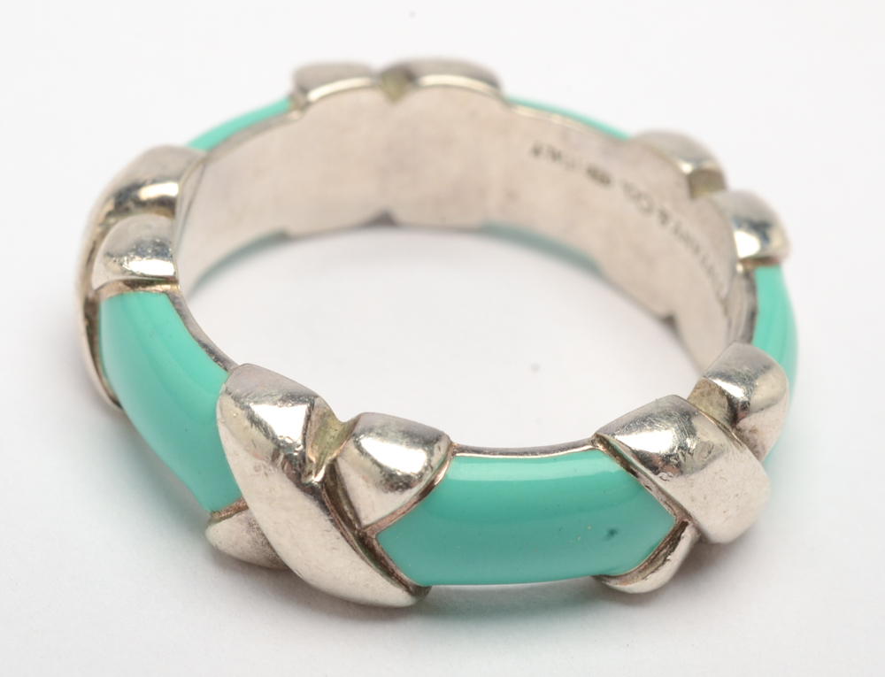 Tiffany & Co. "Signature X" Sterling Silver Enamel Ring