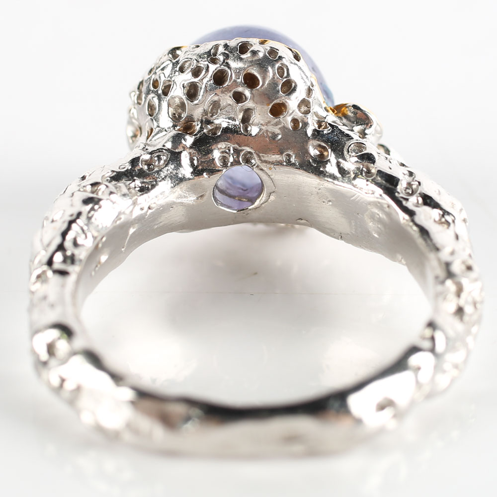 Sterling 7.30 CT Tanzanite, Chrome Diopside, Pink Tourmaline Ring with Gold Wash