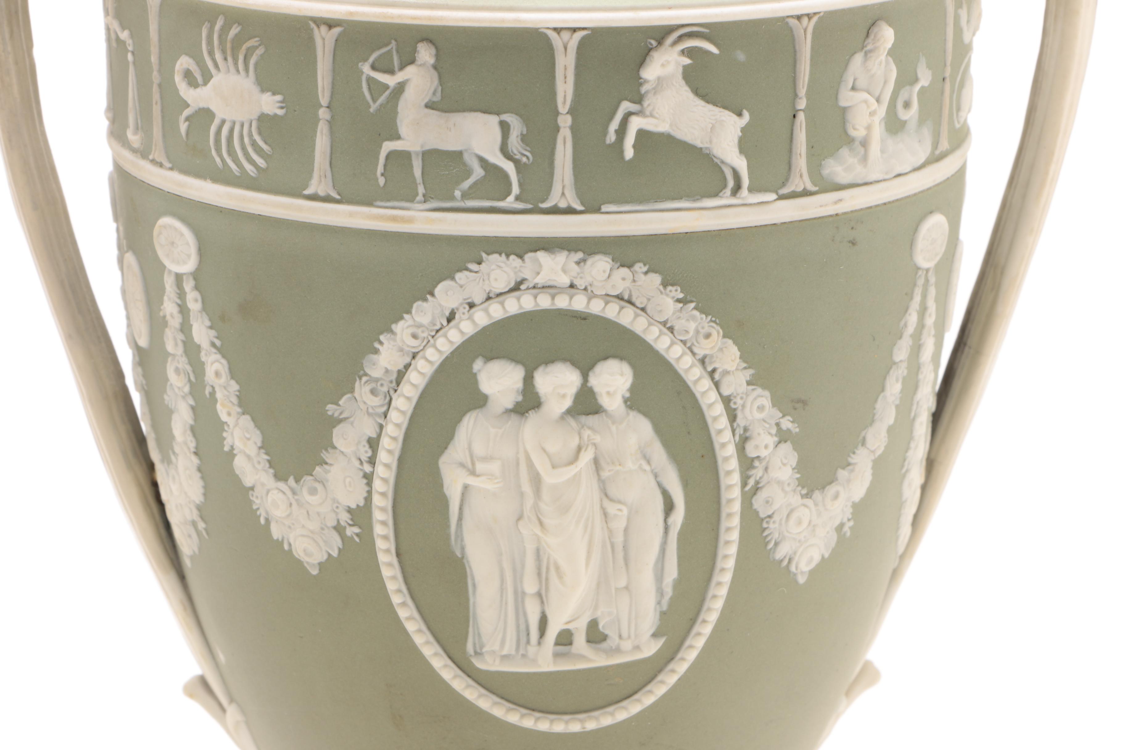 19th Century Wedgwood Jasperware Covered Zodiac Urns with an Egg Trinket Box