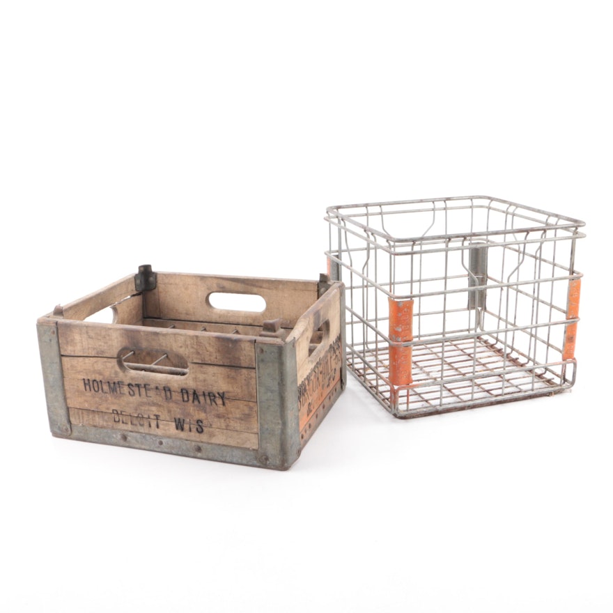 Vintage Holmestead Dairy and Borden Milk Crates