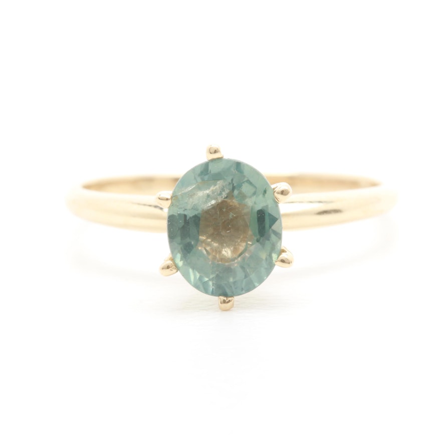 14K Yellow Gold 1.07 CT Blue Sapphire Ring