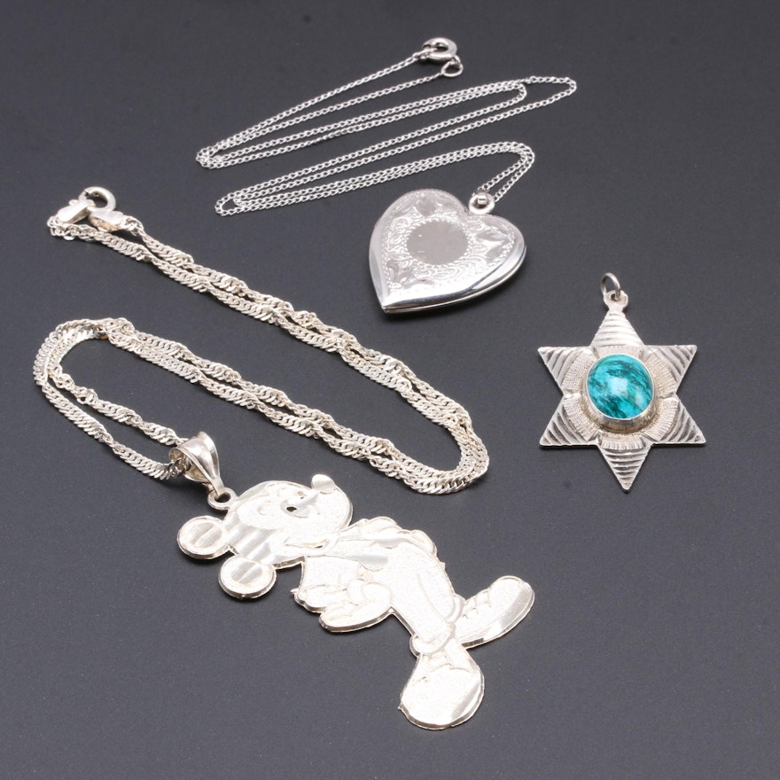 Sterling Silver Pendant and Necklace Collection Featuring Mickey Mouse