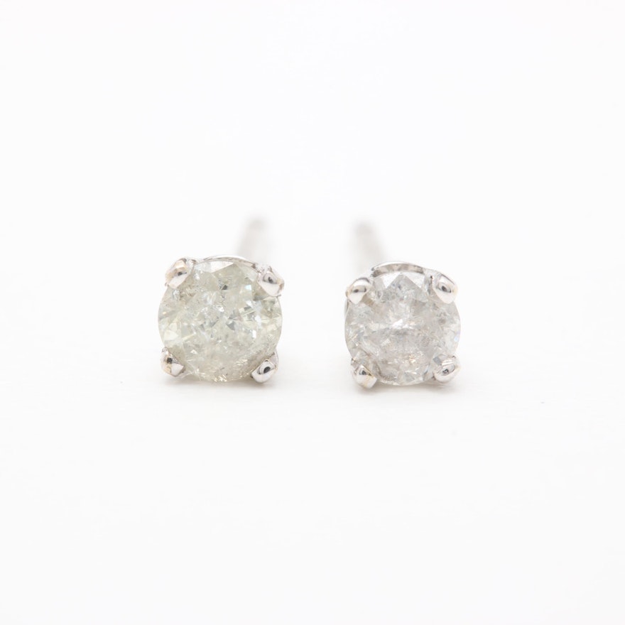 14K White Gold Diamond Stud Earrings