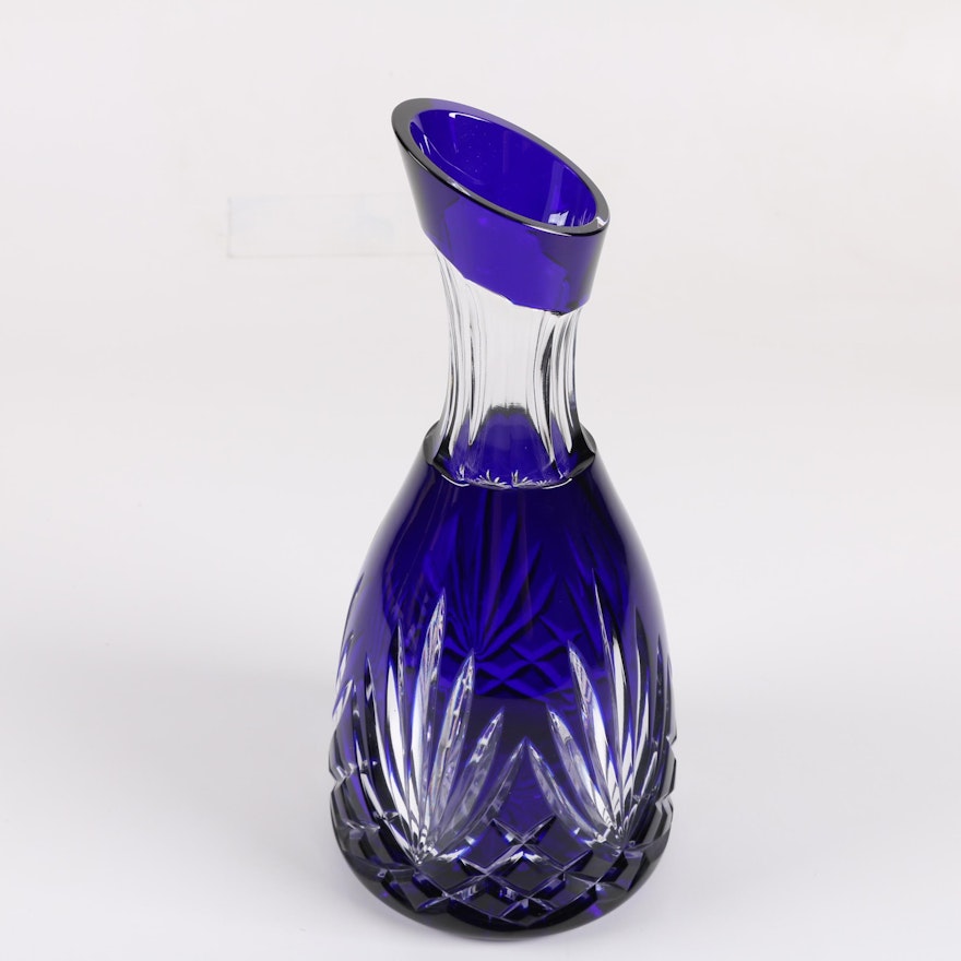 Cased Cobalt Cut to Clear Crystal Carafe