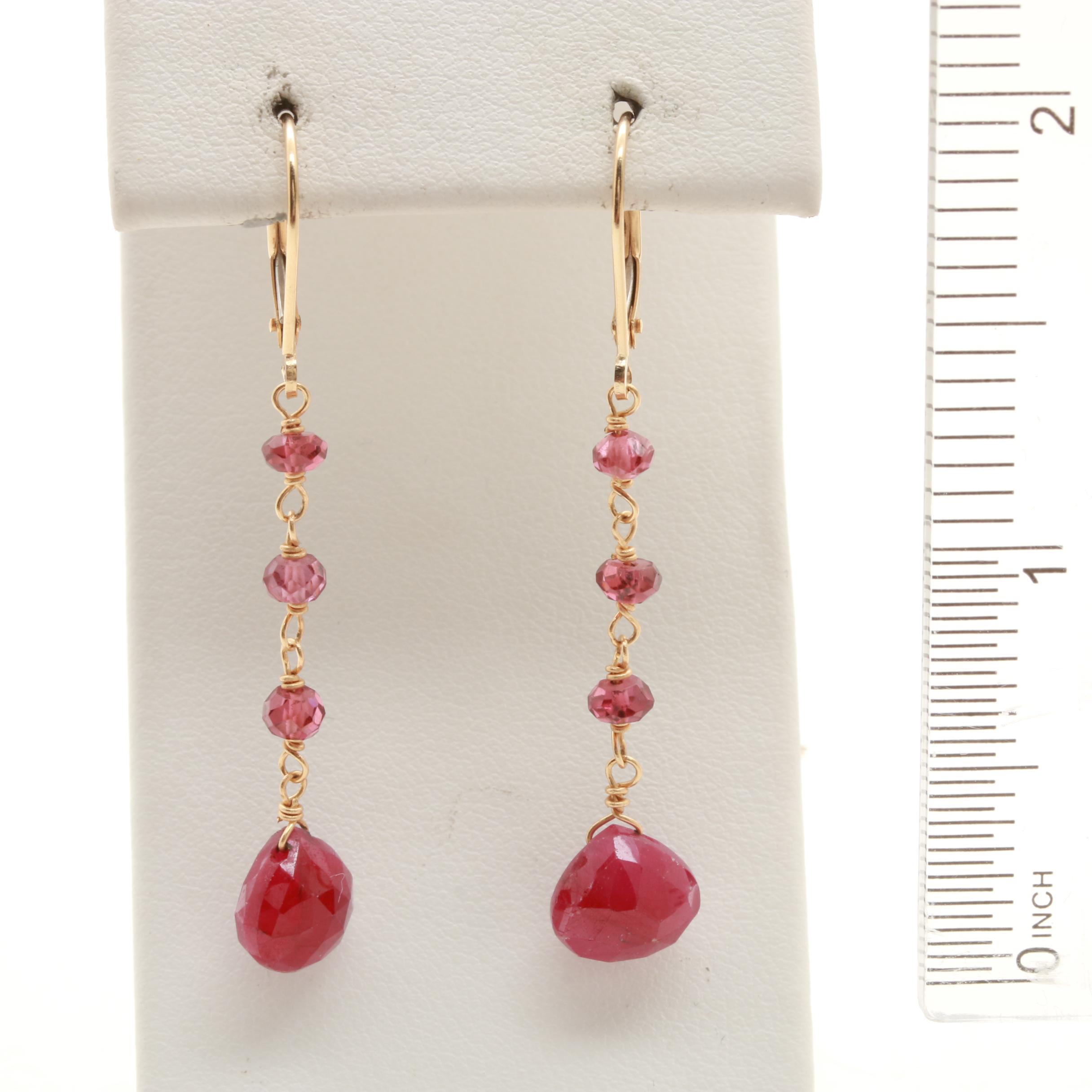 10K Yellow Gold Ruby and Pink Tourmaline Earrings