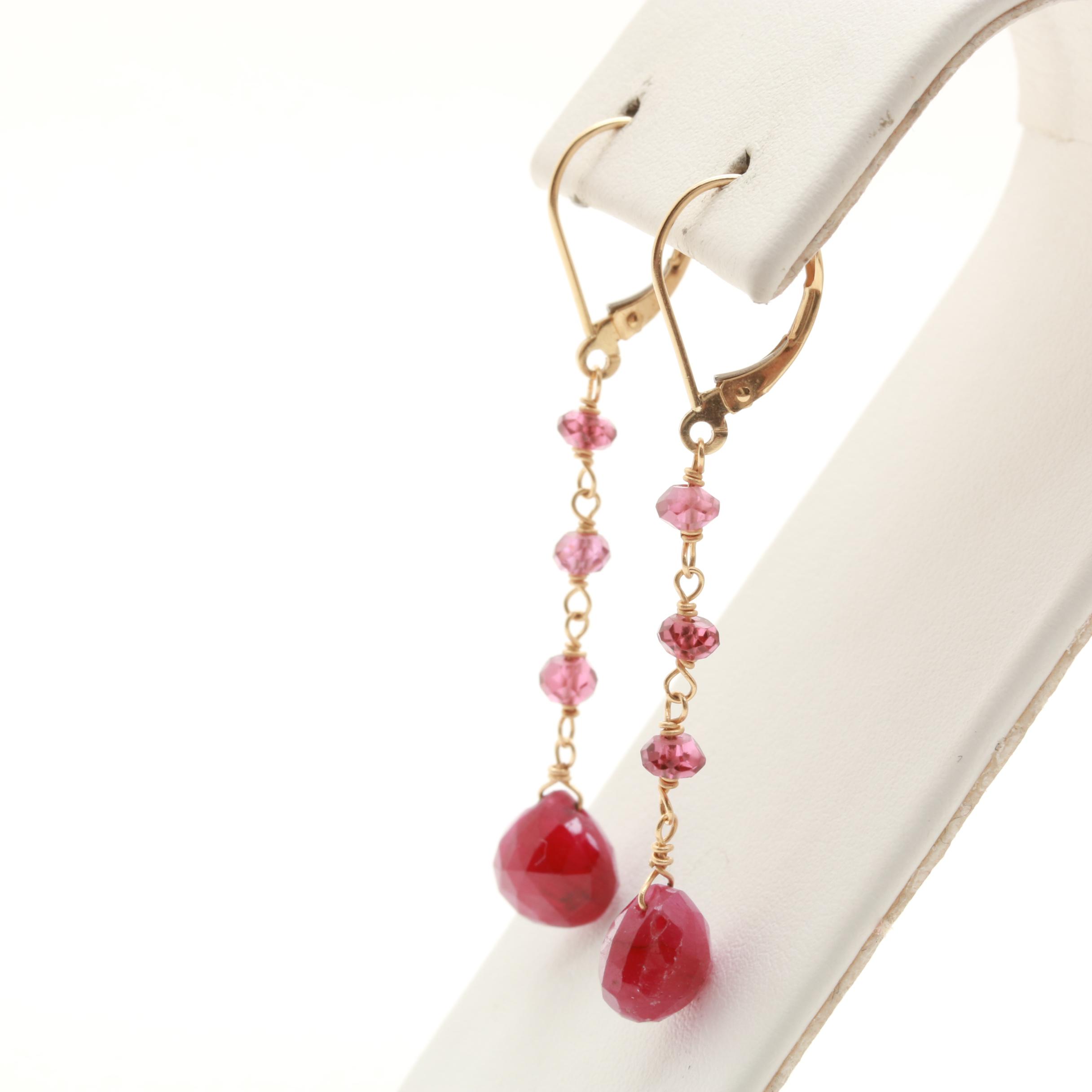 10K Yellow Gold Ruby and Pink Tourmaline Earrings