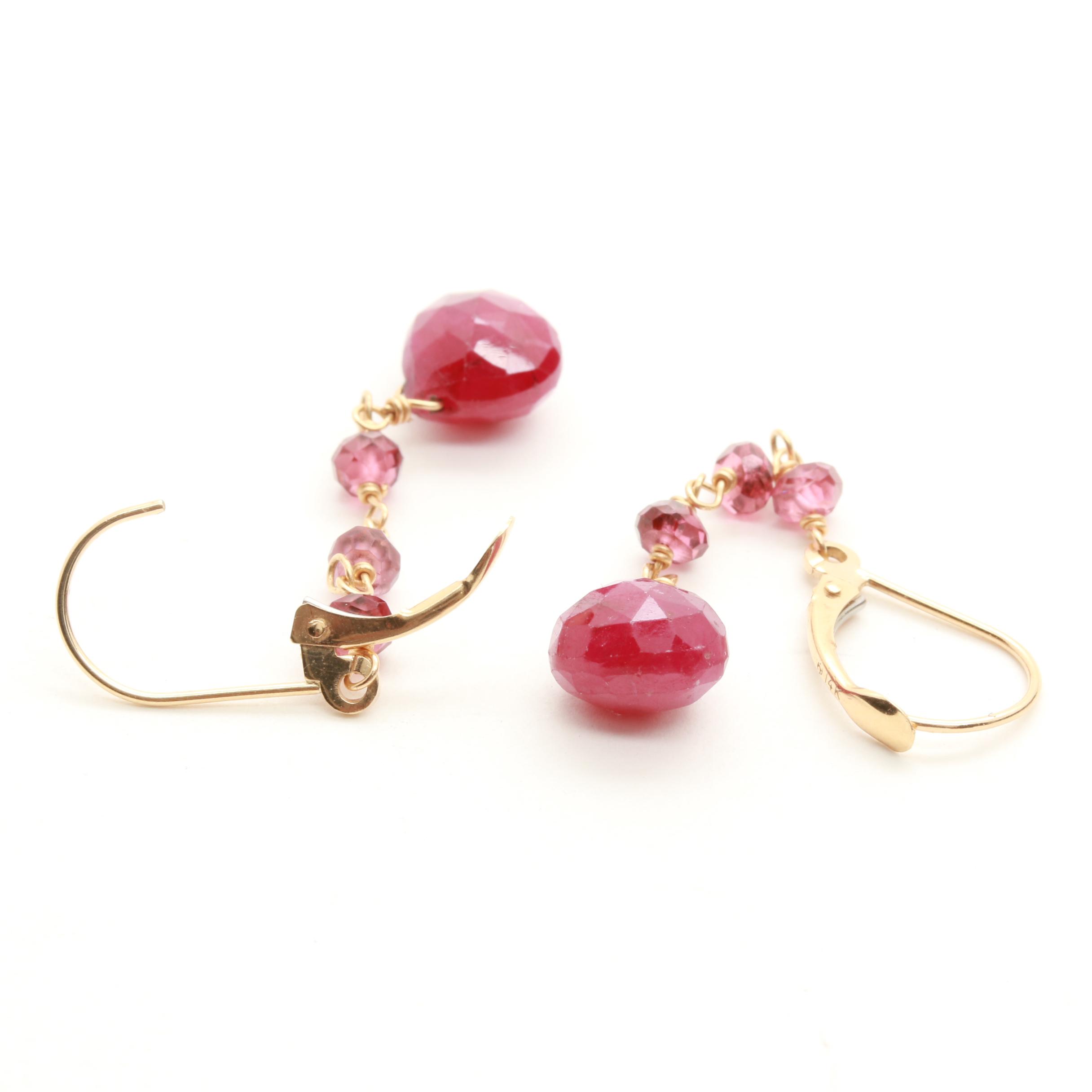 10K Yellow Gold Ruby and Pink Tourmaline Earrings