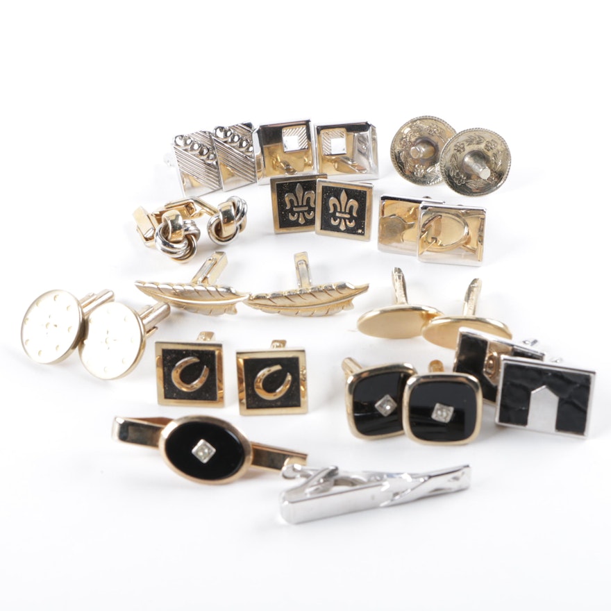 Vintage Cufflink Selection Featuring Cubic Zirconia and Black Onyx