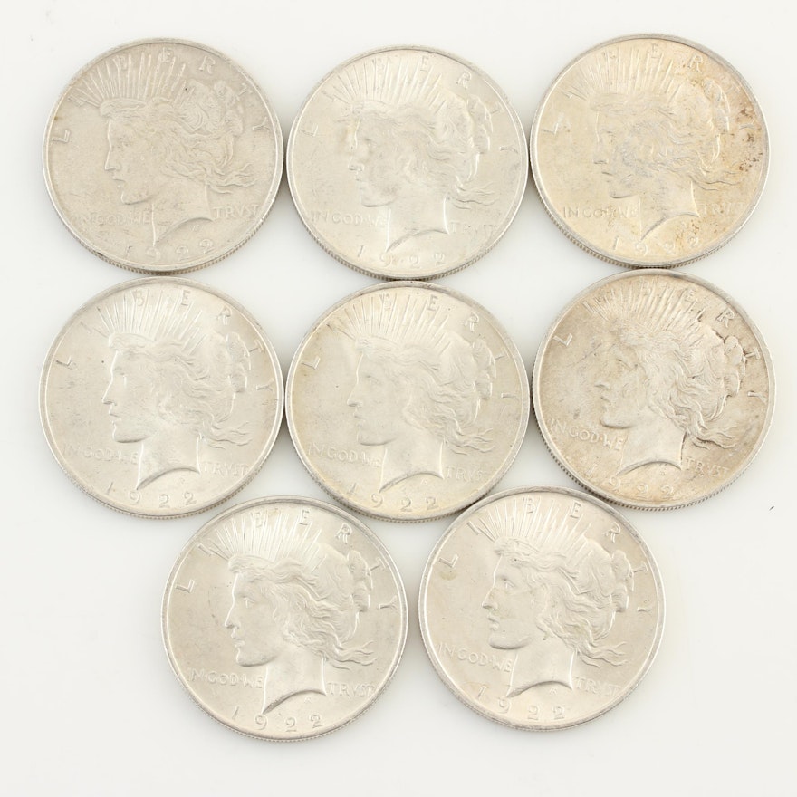 Group of Eight 1922 Silver Peace Dollars