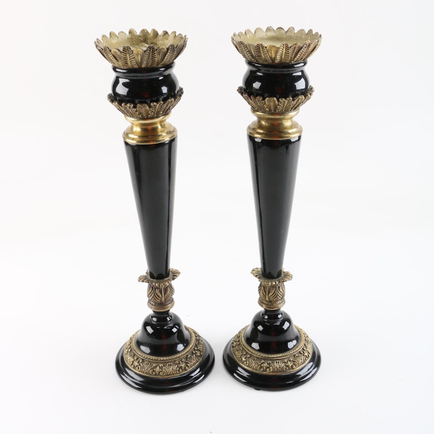 Glass and Gold Tone Metal Candle Holders