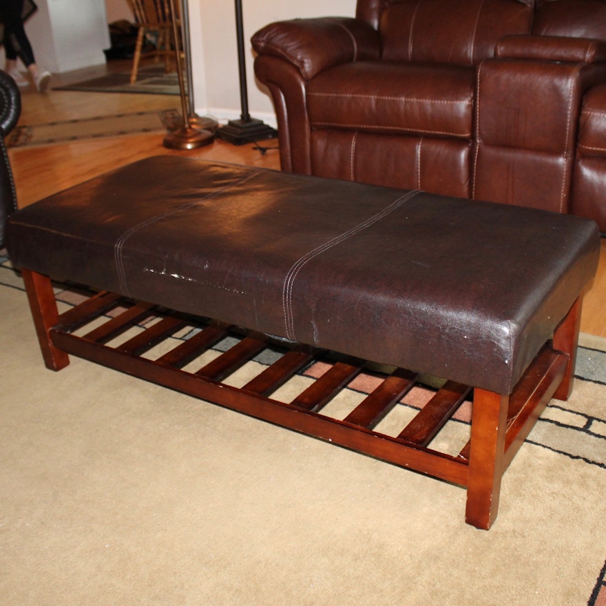 Faux Leather Top Coffee Table Ottoman